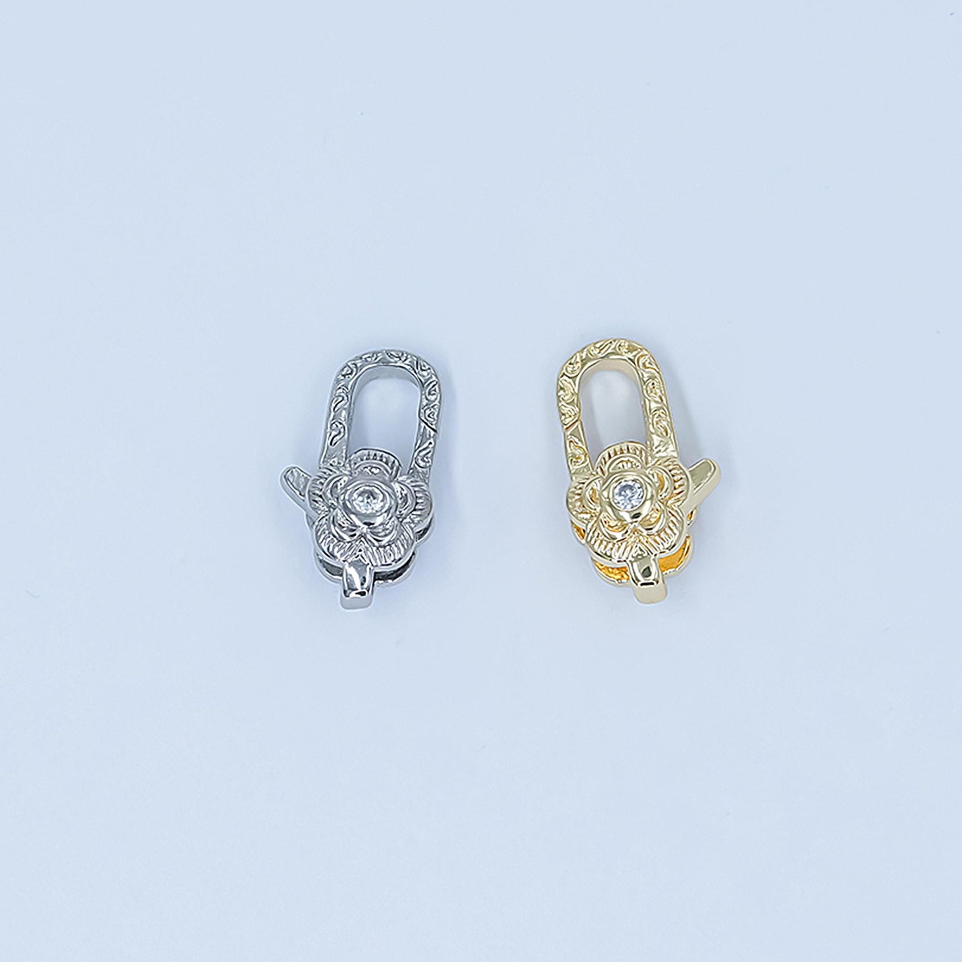 Mini 24k gold filled artisan Flower lobster clasps with clear cz for bracelet necklace jewelry supply in gold silver Z-1141