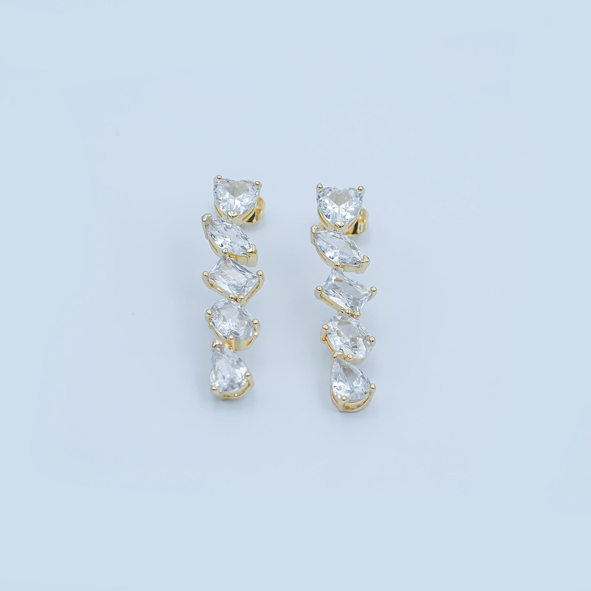 1 pair Mix Shaper CZ Clear stud with Closed link gold filled earring Post for minimalist earring making post, jewelry making supply AD1208