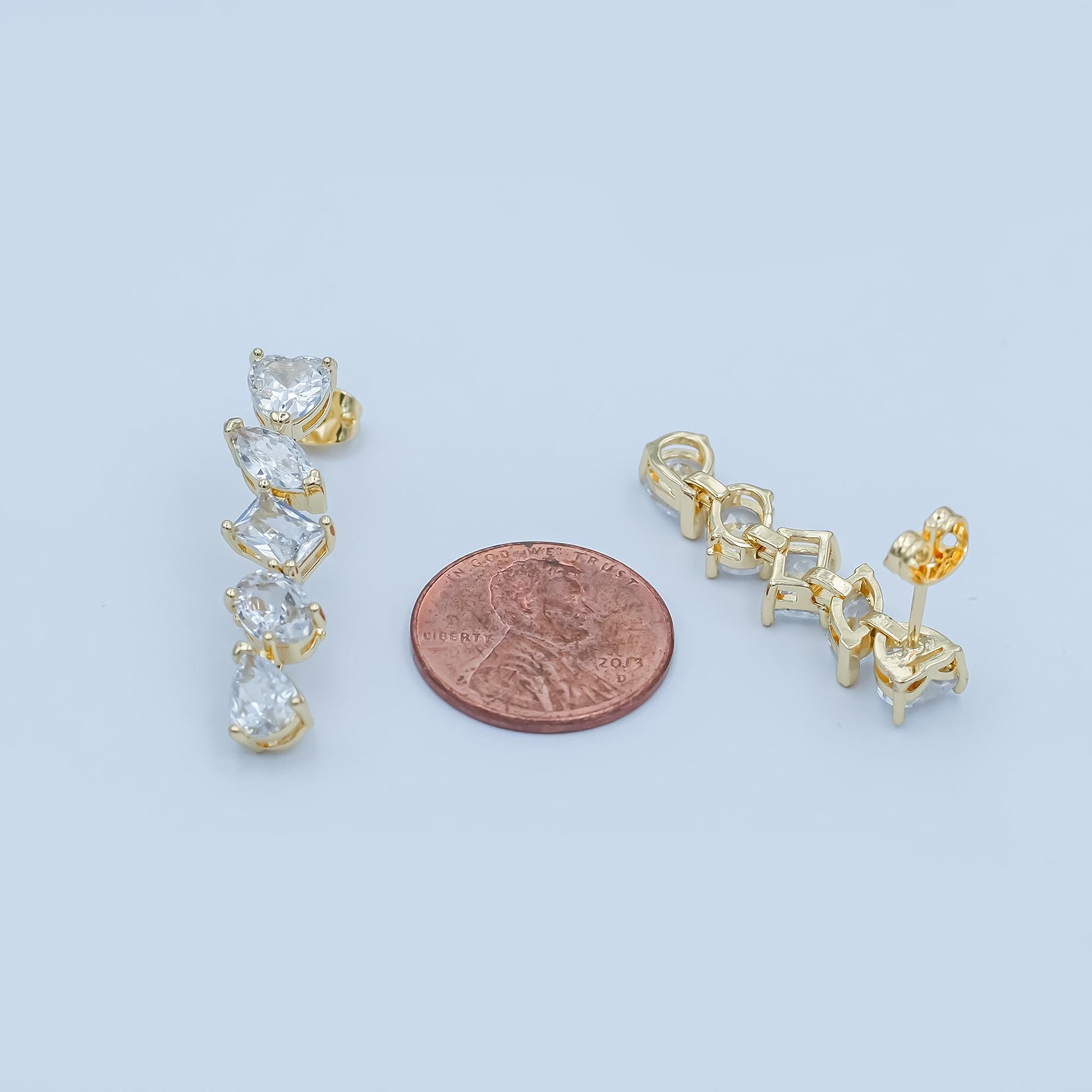 1 pair Mix Shaper CZ Clear stud with Closed link gold filled earring Post for minimalist earring making post, jewelry making supply AD1208