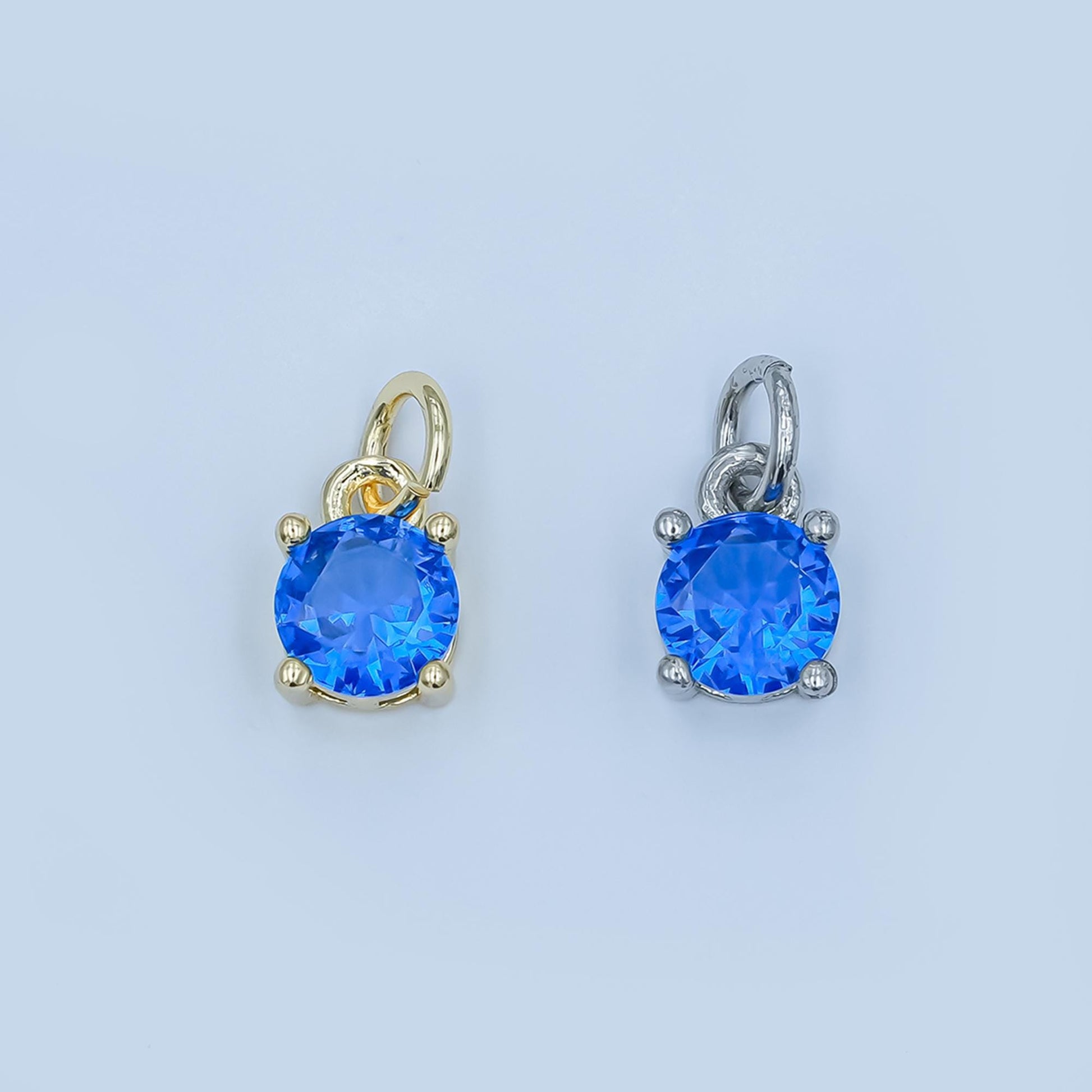 Blue cubic zirconia 24k gold Fill pendant, solitaire cz charm for easy self-making jewelry dangle pendant necklace N093