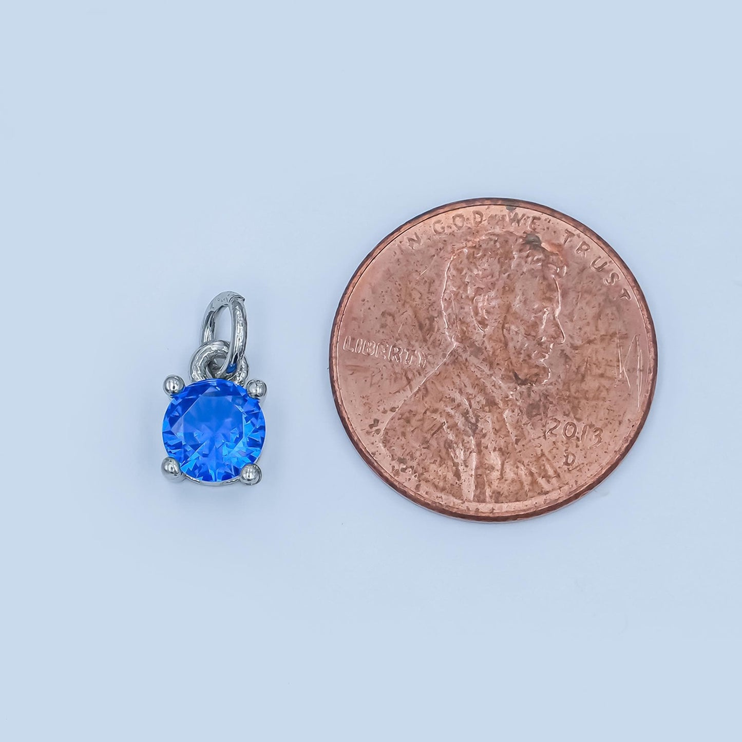 Blue cubic zirconia 24k gold Fill pendant, solitaire cz charm for easy self-making jewelry dangle pendant necklace N093