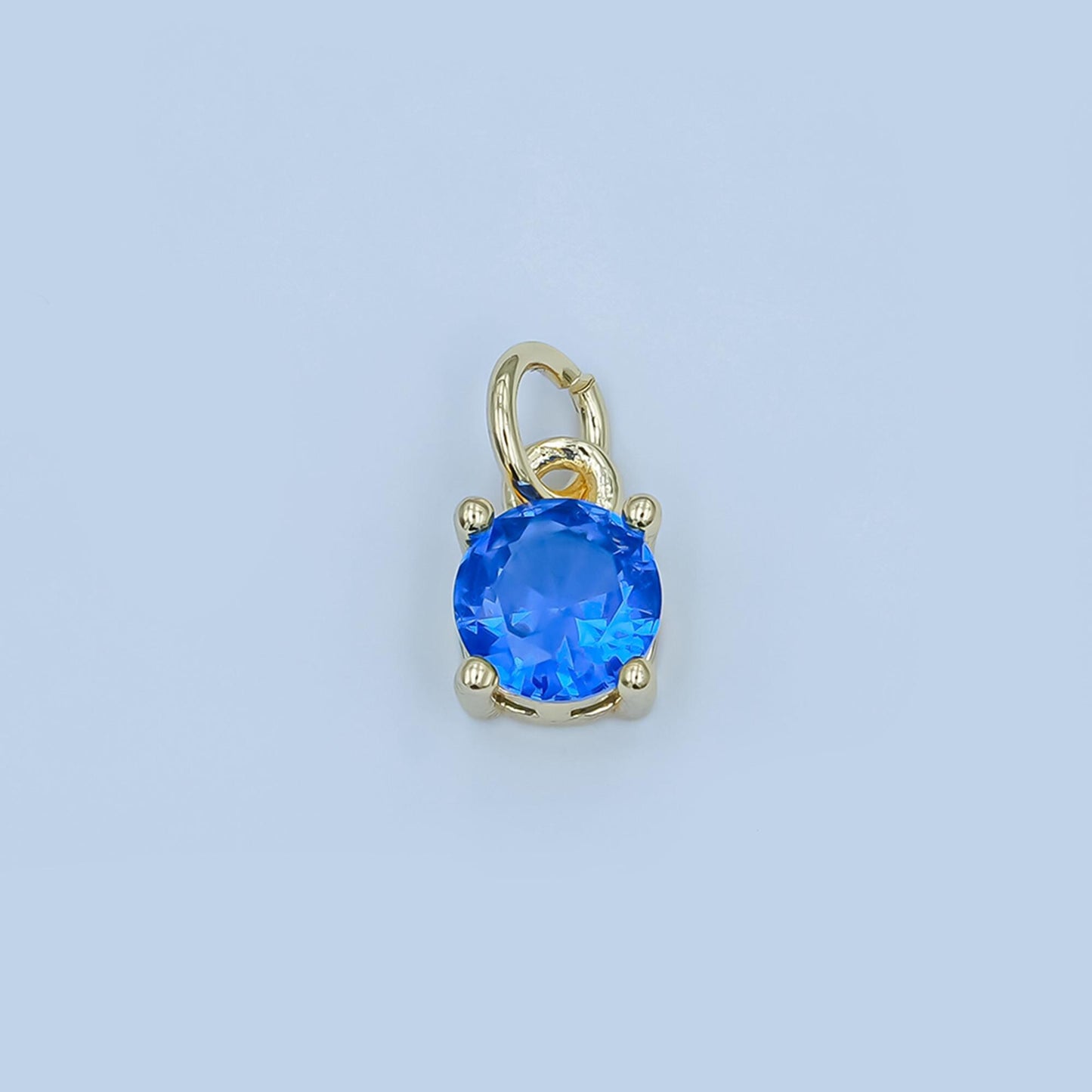 Blue cubic zirconia 24k gold Fill pendant, solitaire cz charm for easy self-making jewelry dangle pendant necklace N093