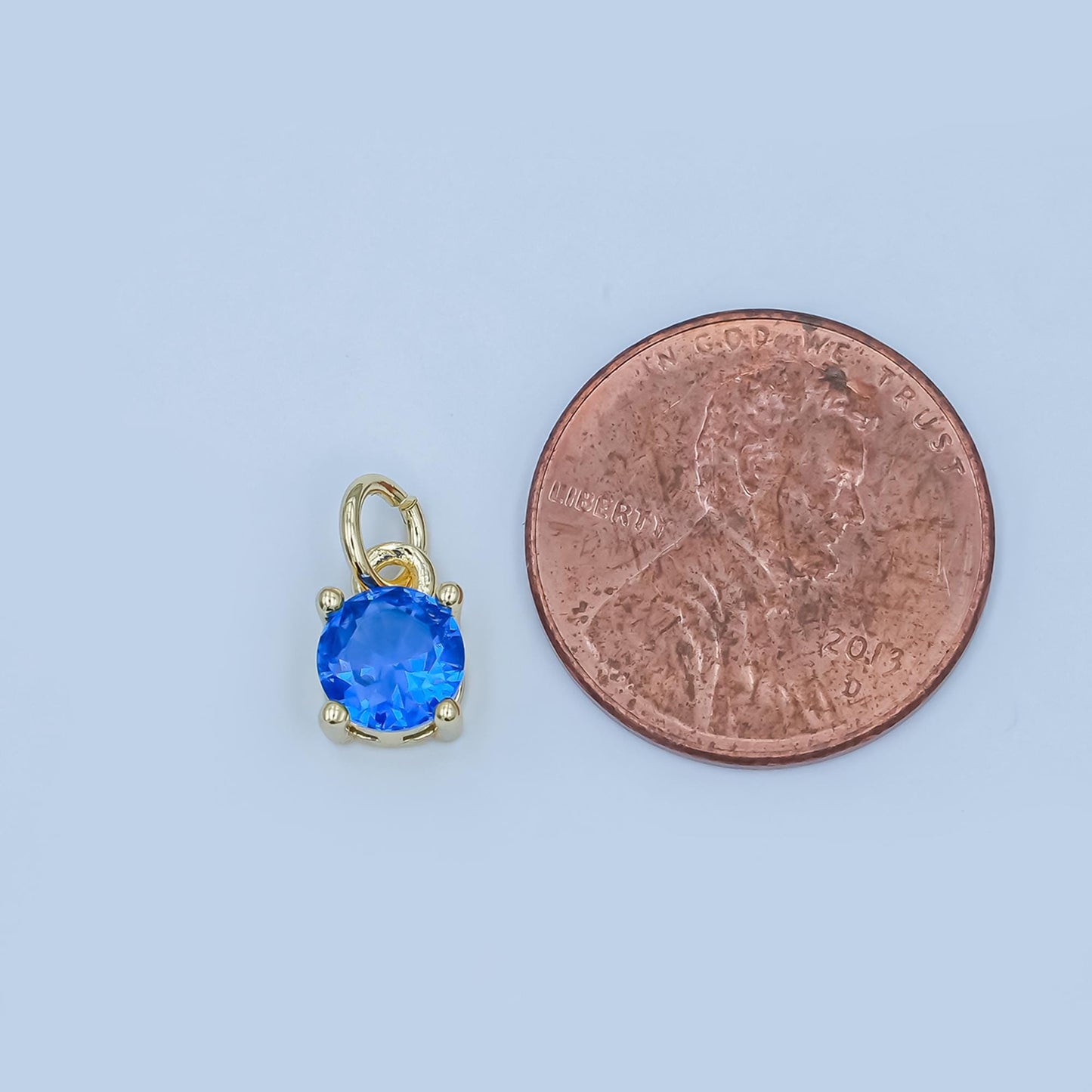 Blue cubic zirconia 24k gold Fill pendant, solitaire cz charm for easy self-making jewelry dangle pendant necklace N093