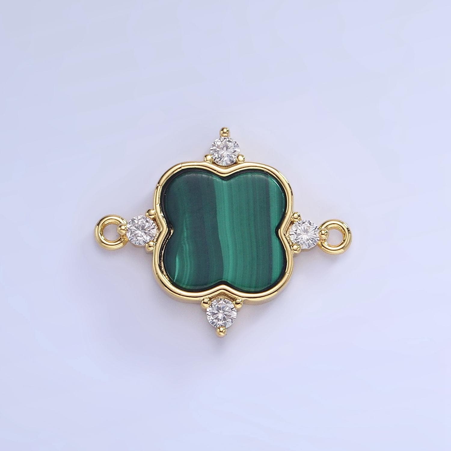 Dainty Clover bezel charm malachite charm connector for bracelet necklace earring link connector in 14k gold filled G323