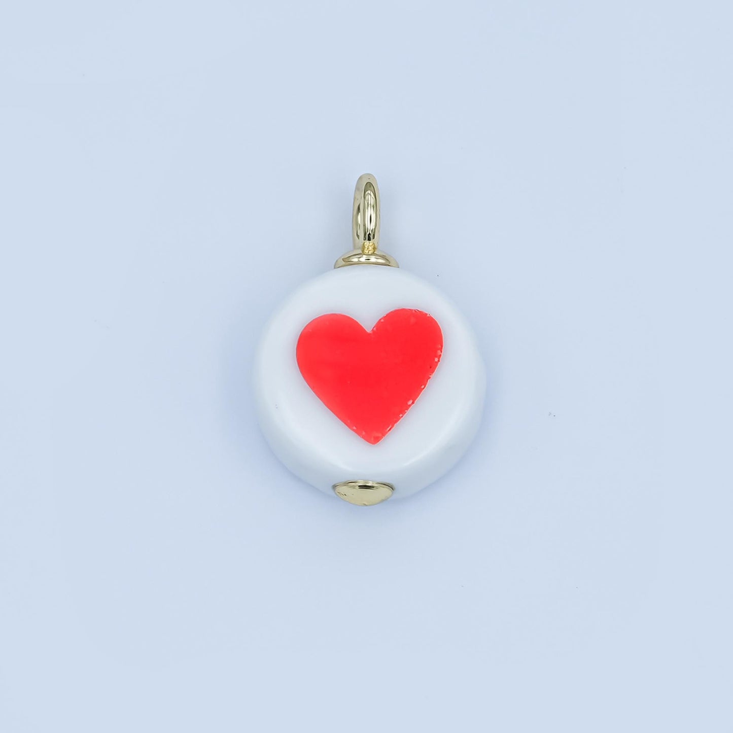 Dainty White Round Ceramic Charm Handmade Red Heart Painting Charm For Necklace Bracelet Jewelry Making Supply N088