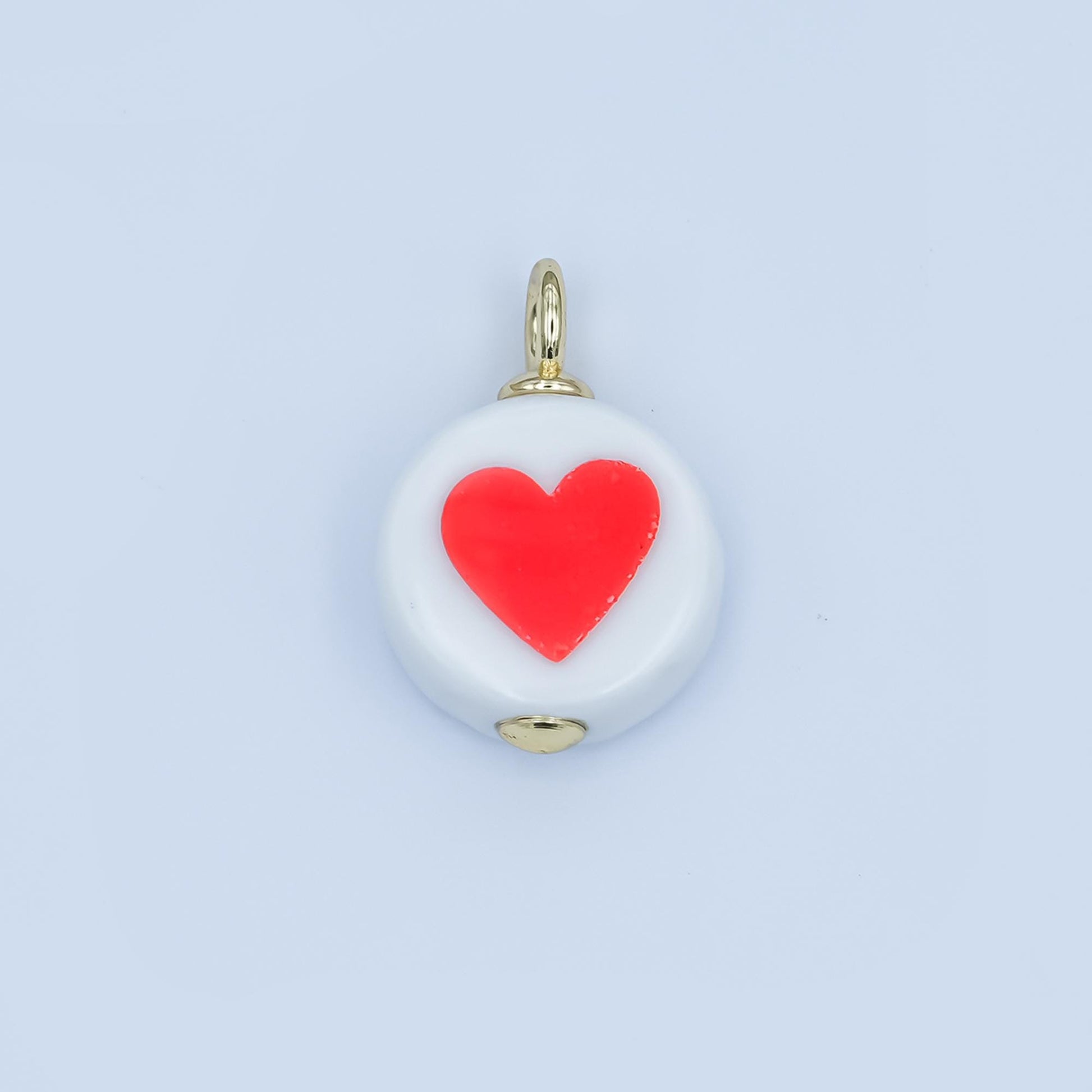 Dainty White Round Ceramic Charm Handmade Red Heart Painting Charm For Necklace Bracelet Jewelry Making Supply N088