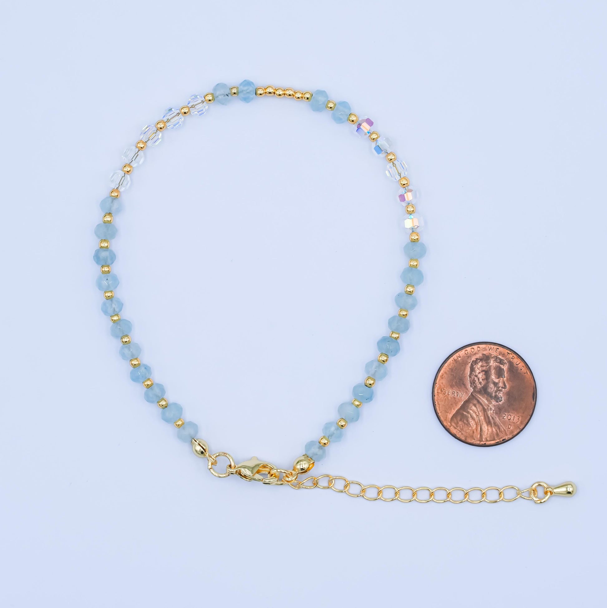 Handmade Blue Sky Glass Beaded Bracelet for Summer Jewelry Handmade Gift Idea 7.6 inch Long WA2883