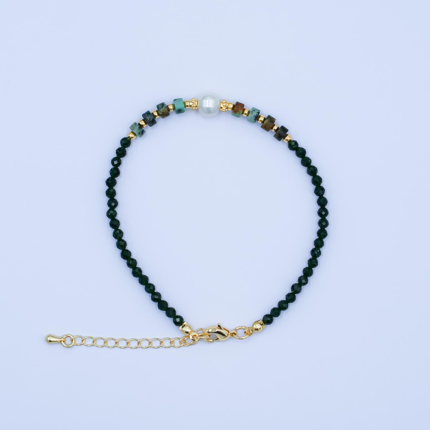 Handmade Dark Green Glass Beaded Bracelet for Summer Jewelry Handmade Gift Idea 7.6 inch Long WA2885