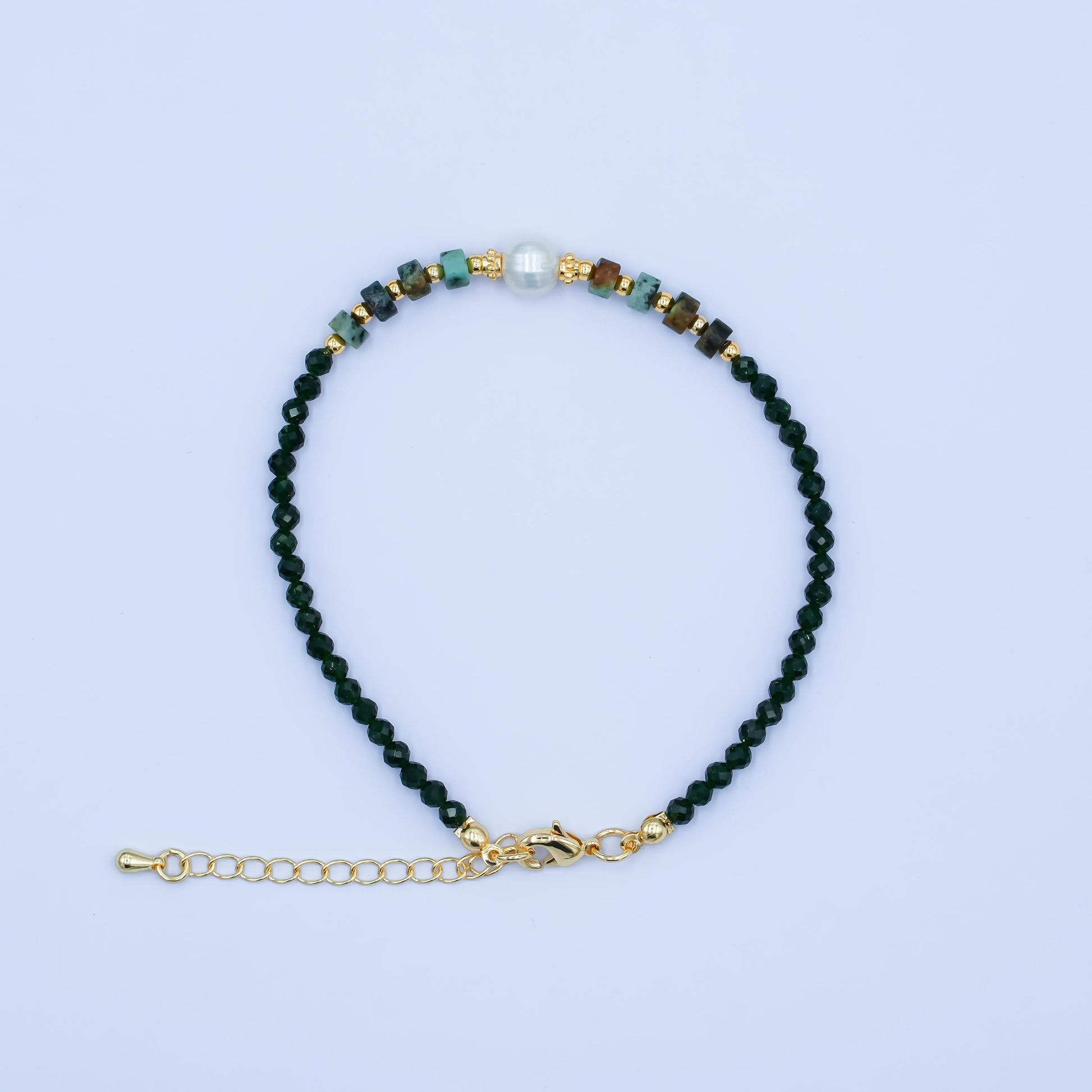 Handmade Dark Green Glass Beaded Bracelet for Summer Jewelry Handmade Gift Idea 7.6 inch Long WA2885