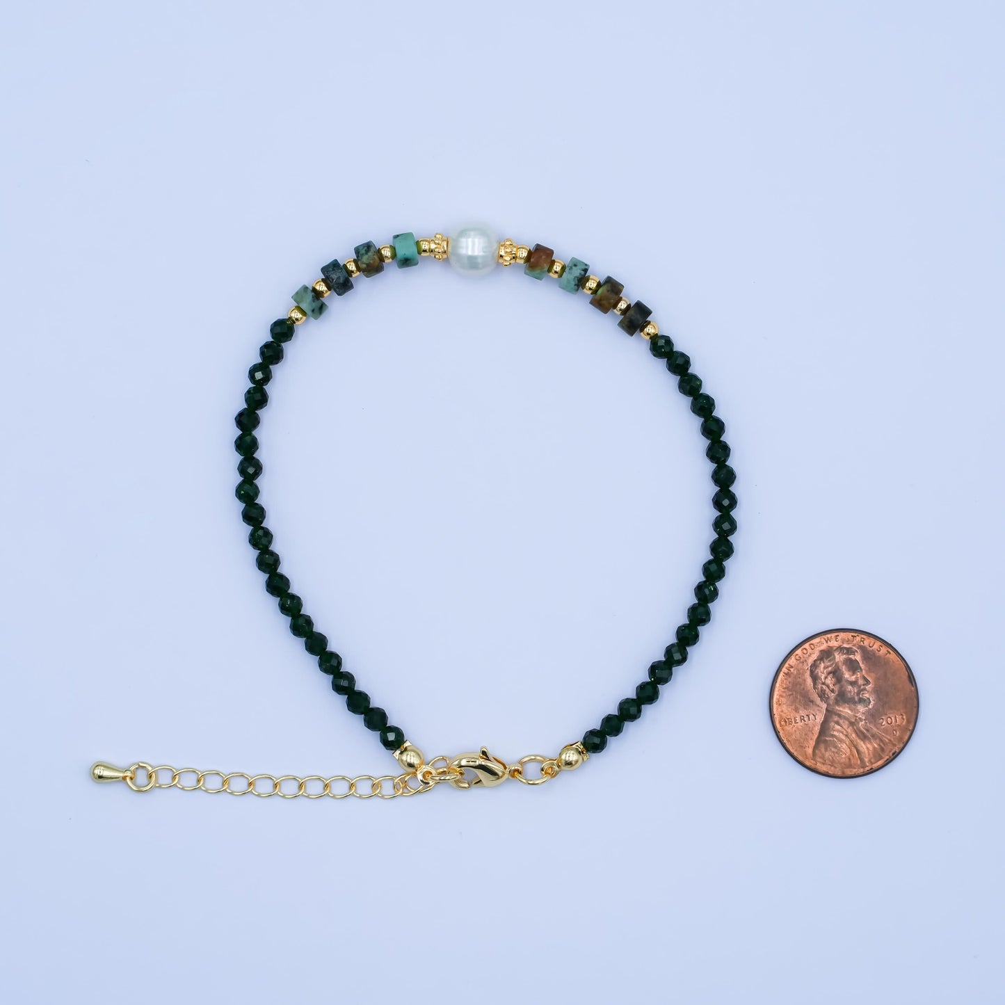 Handmade Dark Green Glass Beaded Bracelet for Summer Jewelry Handmade Gift Idea 7.6 inch Long WA2885