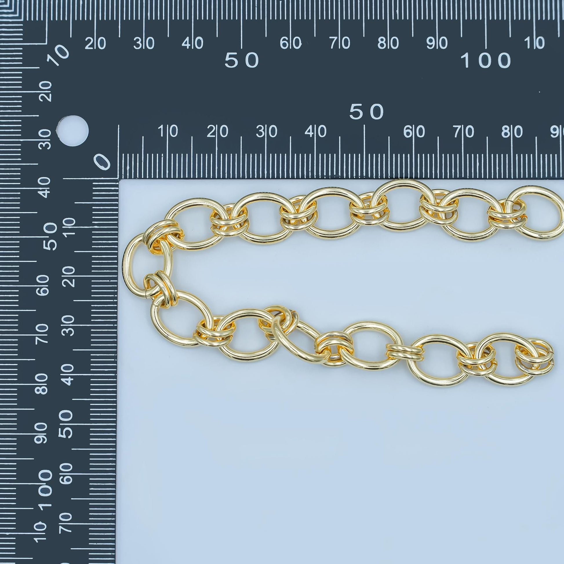 14K Gold Oval Double Rollo Link Chain by Yard, Fancy Cable Chain by Yard , Oval width is 10.5 mm,Roll-468
