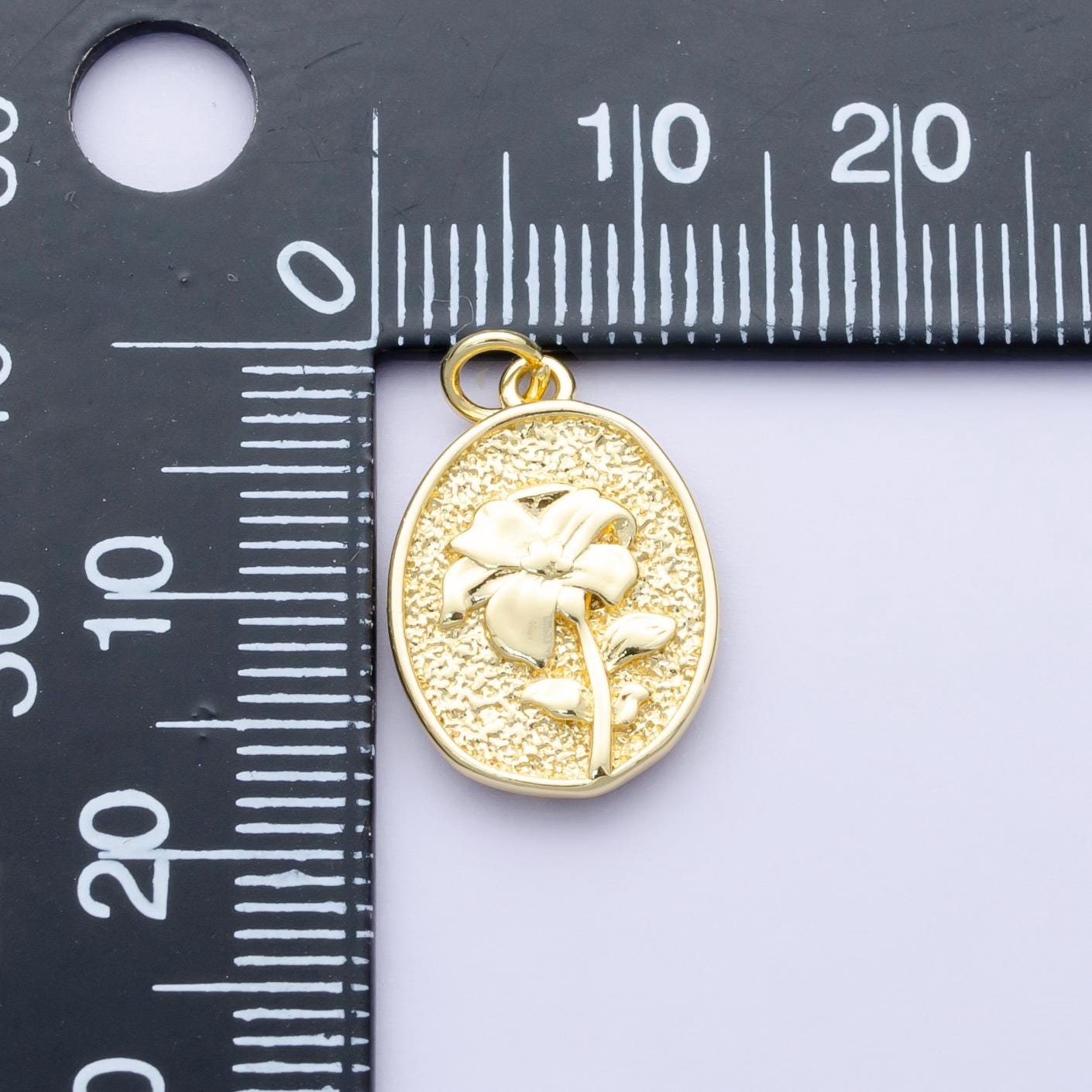 14k gold filled marigold october birth flower personalized hammered stamped double sided charm | ag253