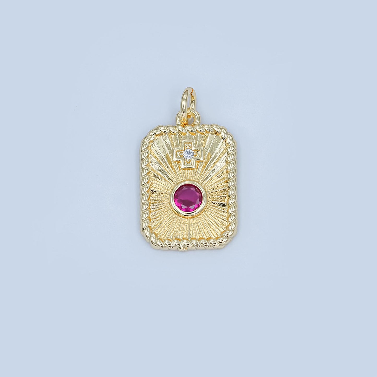 Dainty Tag pendant Augis love medal in 24k Gold Filled ruby cz diamonds Médaille d'amour Augis M-625