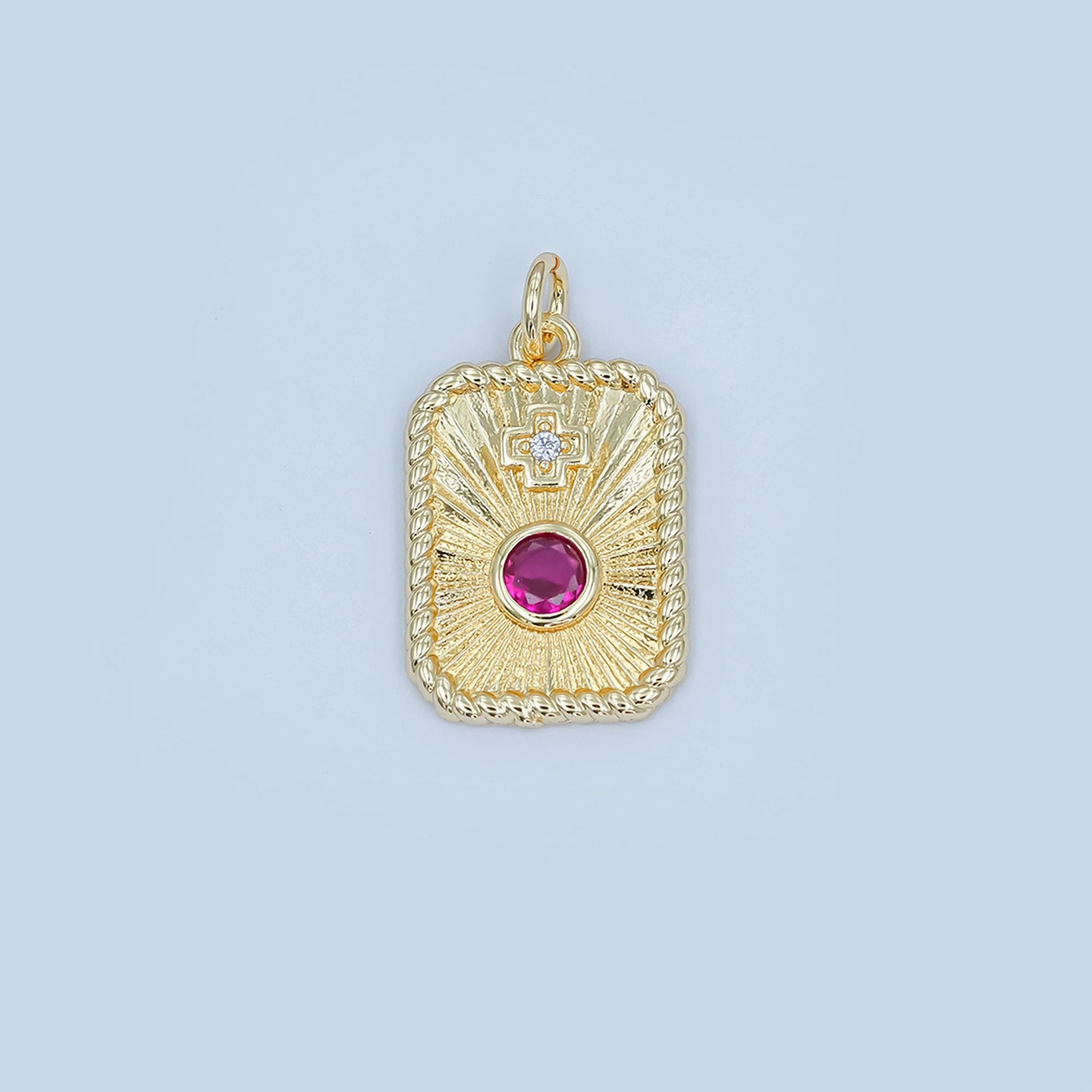 Dainty Tag pendant Augis love medal in 24k Gold Filled ruby cz diamonds Médaille d'amour Augis M-625