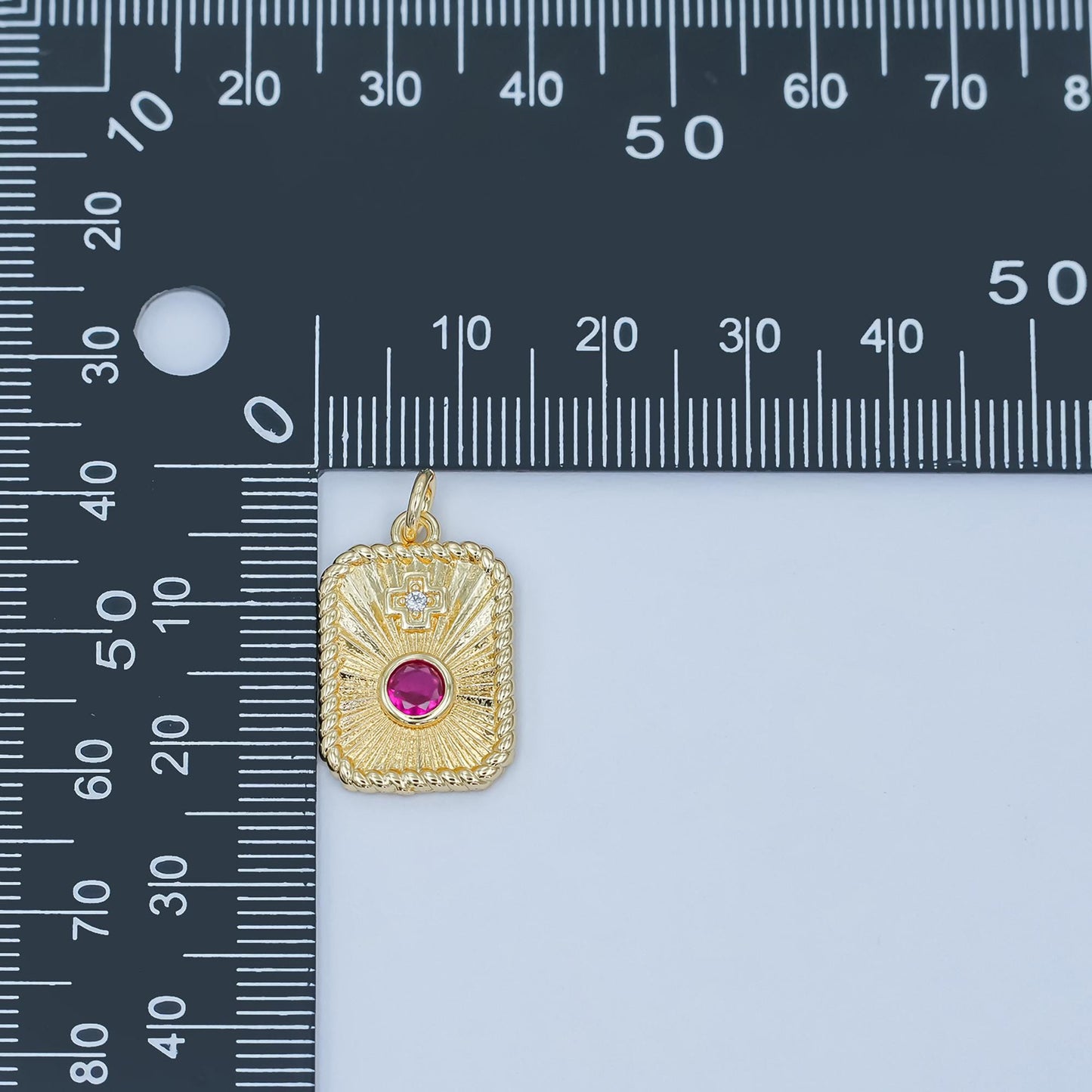 Dainty Tag pendant Augis love medal in 24k Gold Filled ruby cz diamonds Médaille d'amour Augis M-625