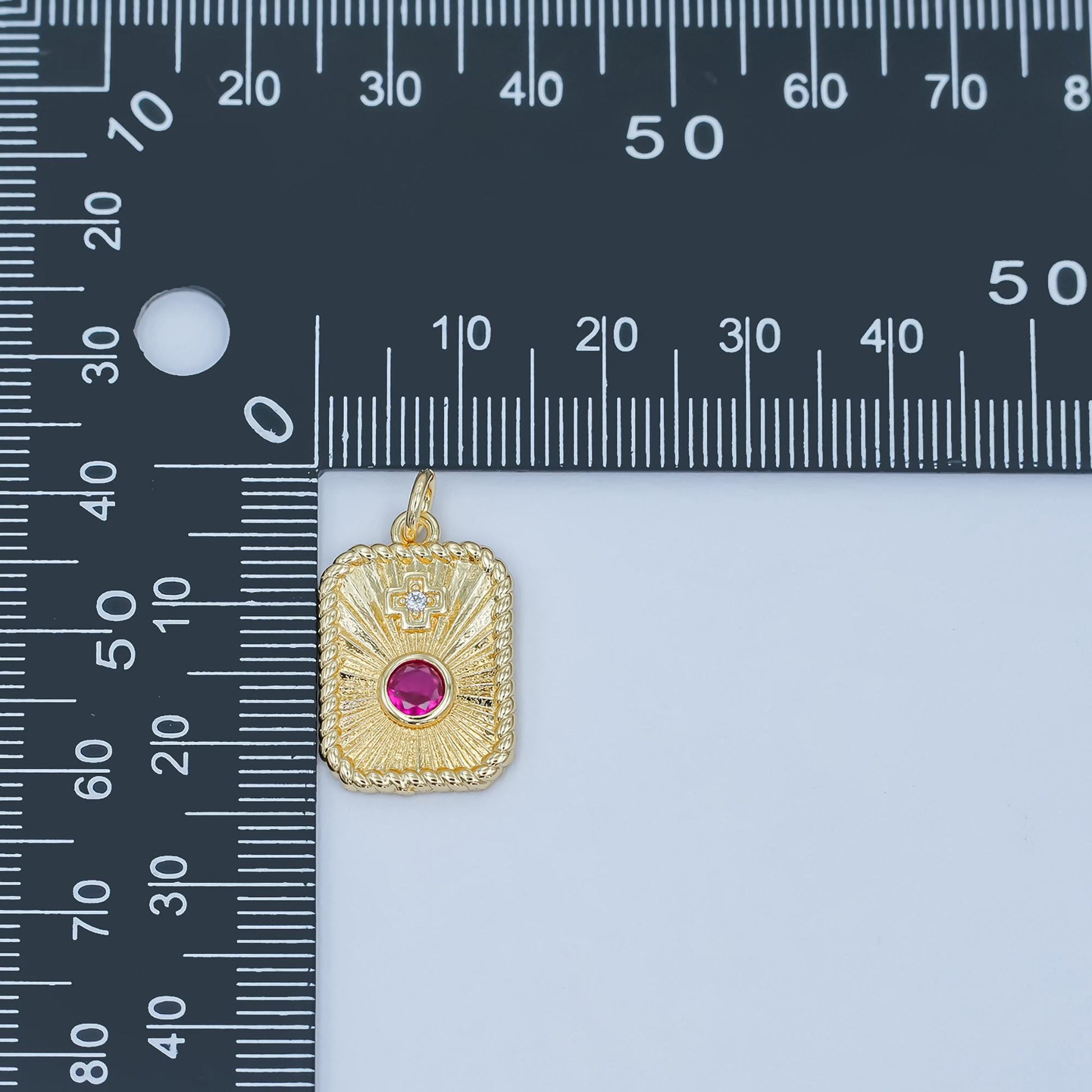 Dainty Tag pendant Augis love medal in 24k Gold Filled ruby cz diamonds Médaille d'amour Augis M-625