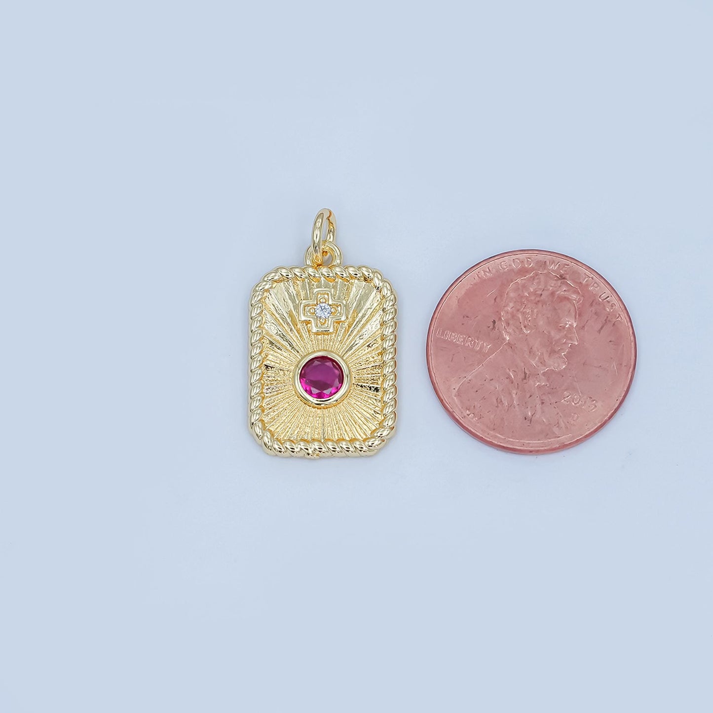 Dainty Tag pendant Augis love medal in 24k Gold Filled ruby cz diamonds Médaille d'amour Augis M-625