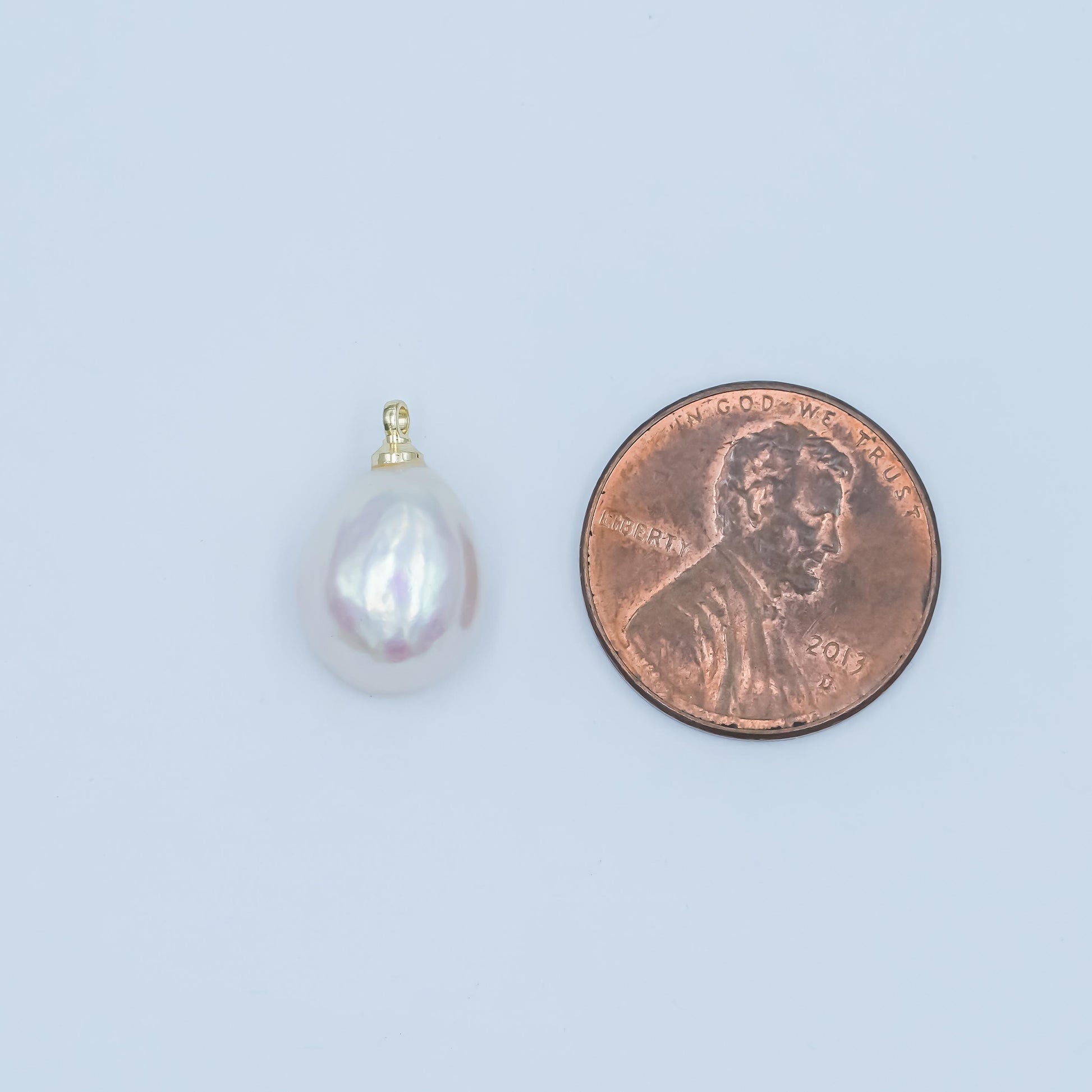24K Gold Filled 10mm White Baroque Round Freshwater Pearl Charm | P1644