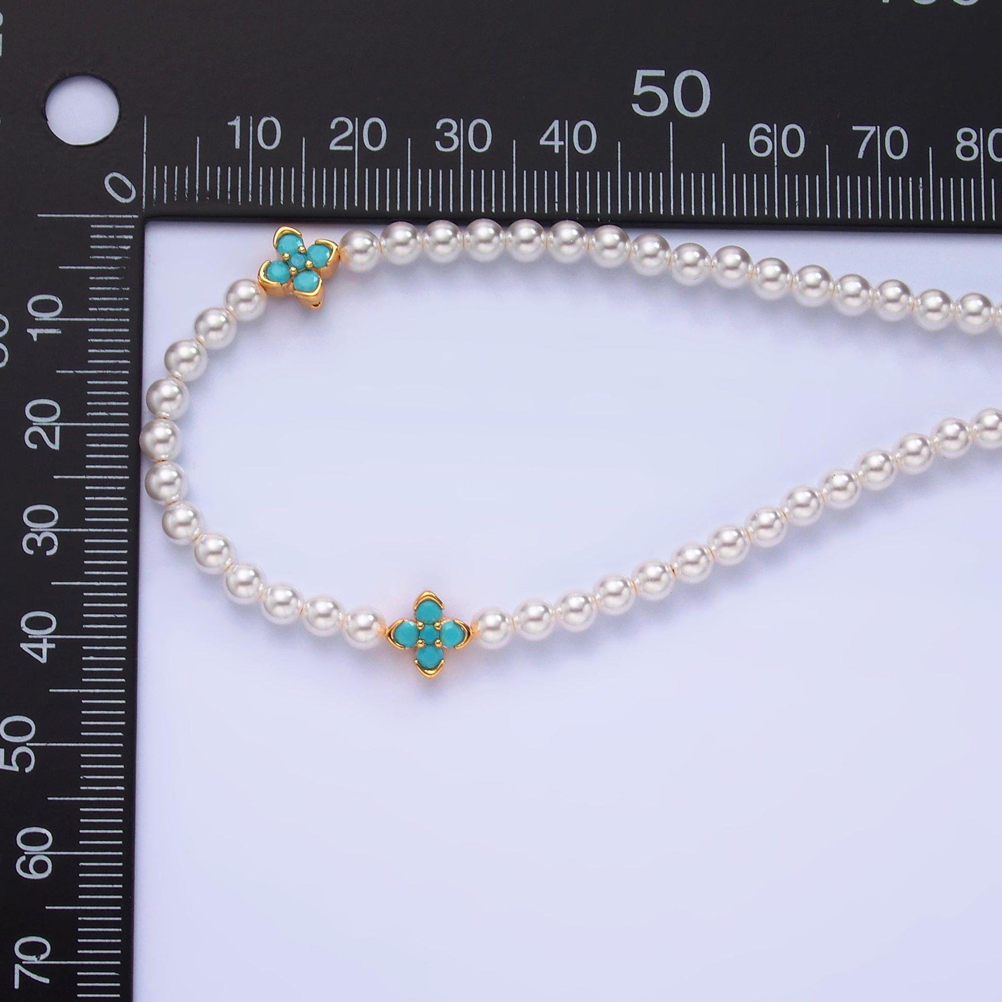 Handmade White Shell Pearl Necklace with CZ Flower 16.7 inch + 2 inch extender for Layering minimalist Jewelry Making Supply WA3072