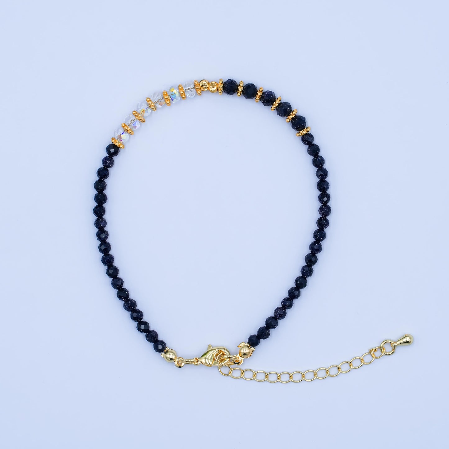 Handcrafted Mix Gemstone Beaded Minimalist Small Glass Beads Bracelet / Anklet 7.7 inch + 2 inch Waterproof Layer Summer Jewelry WA2892
