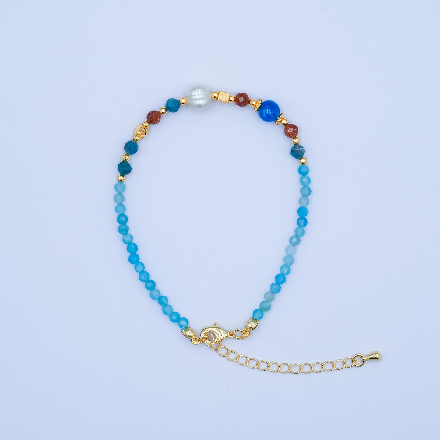 Handcrafted Mix Gemstone Beaded Minimalist Small Glass Beads Bracelet / Anklet 7.7 inch + 2 inch Waterproof Layer Summer Jewelry WA2892