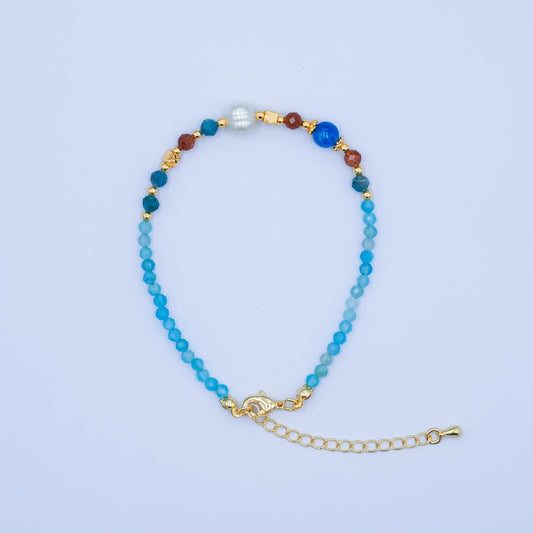 Handcrafted Mix Gemstone Beaded Minimalist Small Glass Beads Bracelet / Anklet 7.7 inch + 2 inch Waterproof Layer Summer Jewelry WA2892
