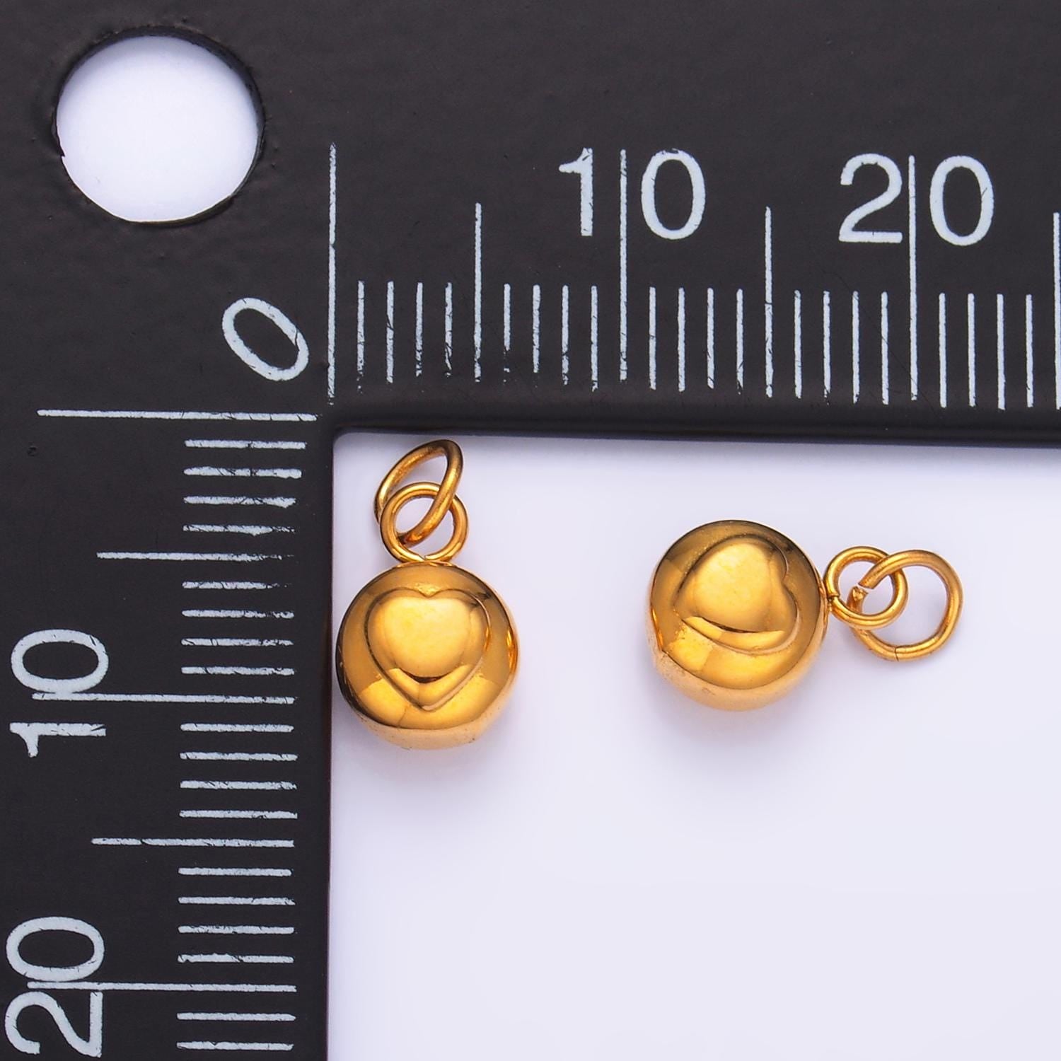 Mini PVD Gold Stainless Steel Round Ball Heart Charm Love Jewelry Making Supply Tarnish Free | P-754