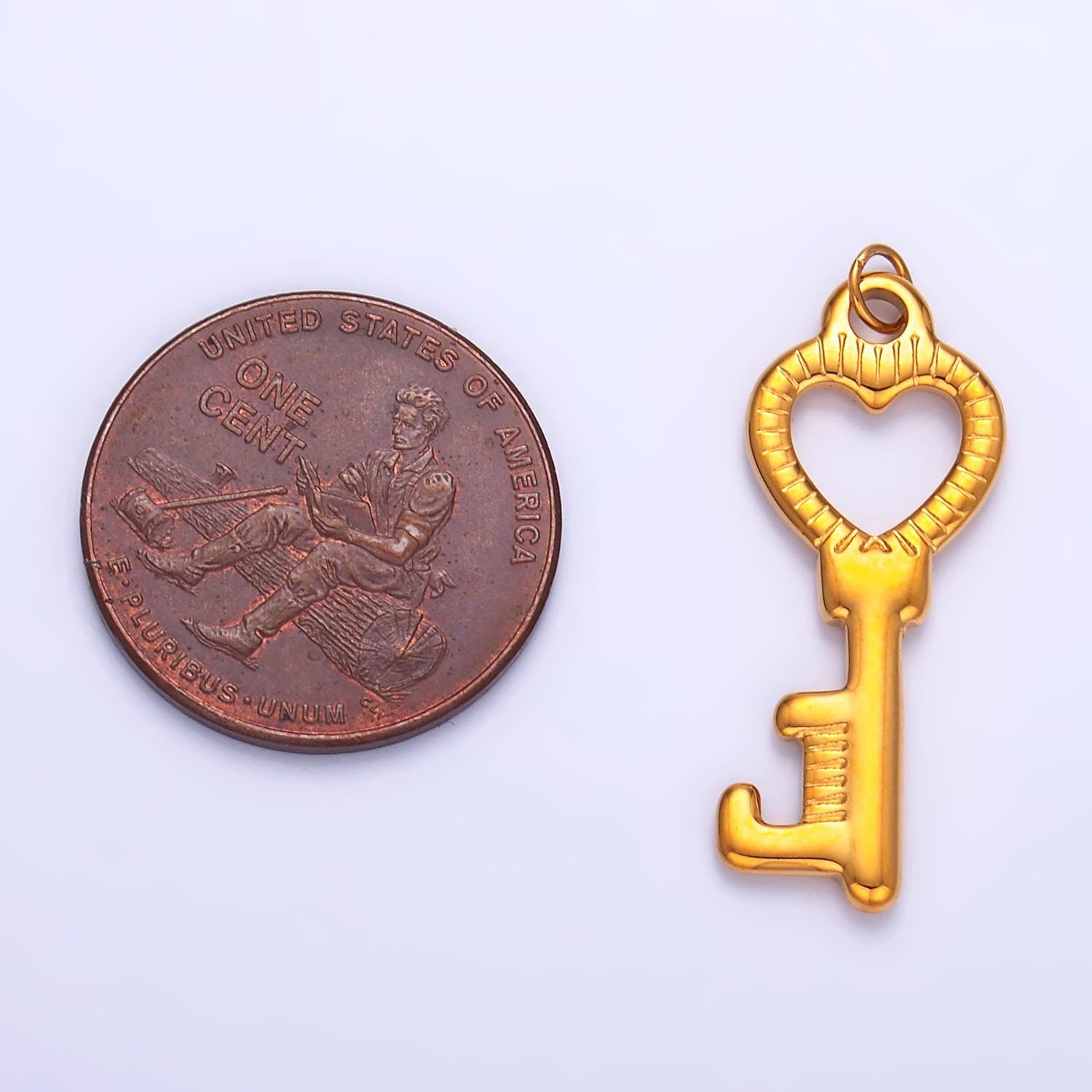 Mini PVD Gold Stainless Steel Key Charm Lock Jewelry Making Supply Tarnish Free | P-789