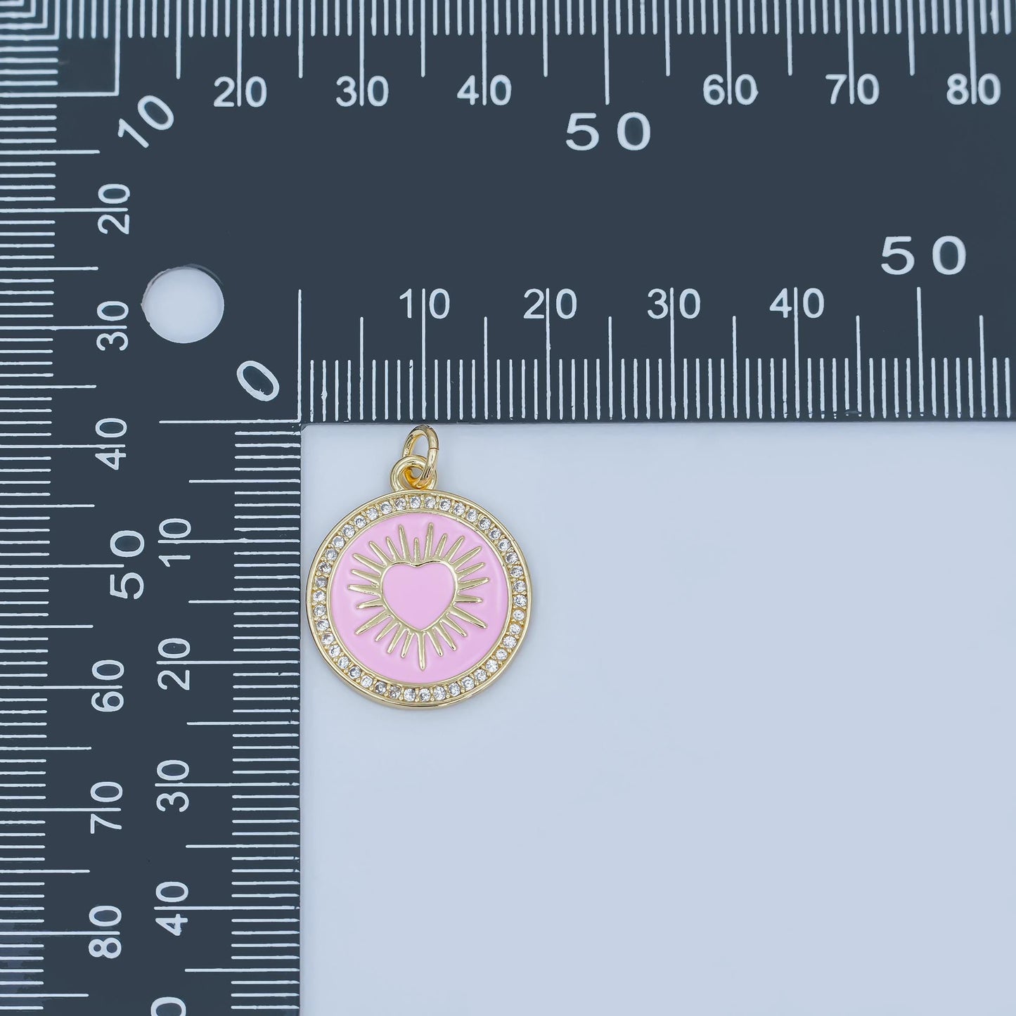 Pink enamel heart charm pendant Ray Heart Coin Charm M185
