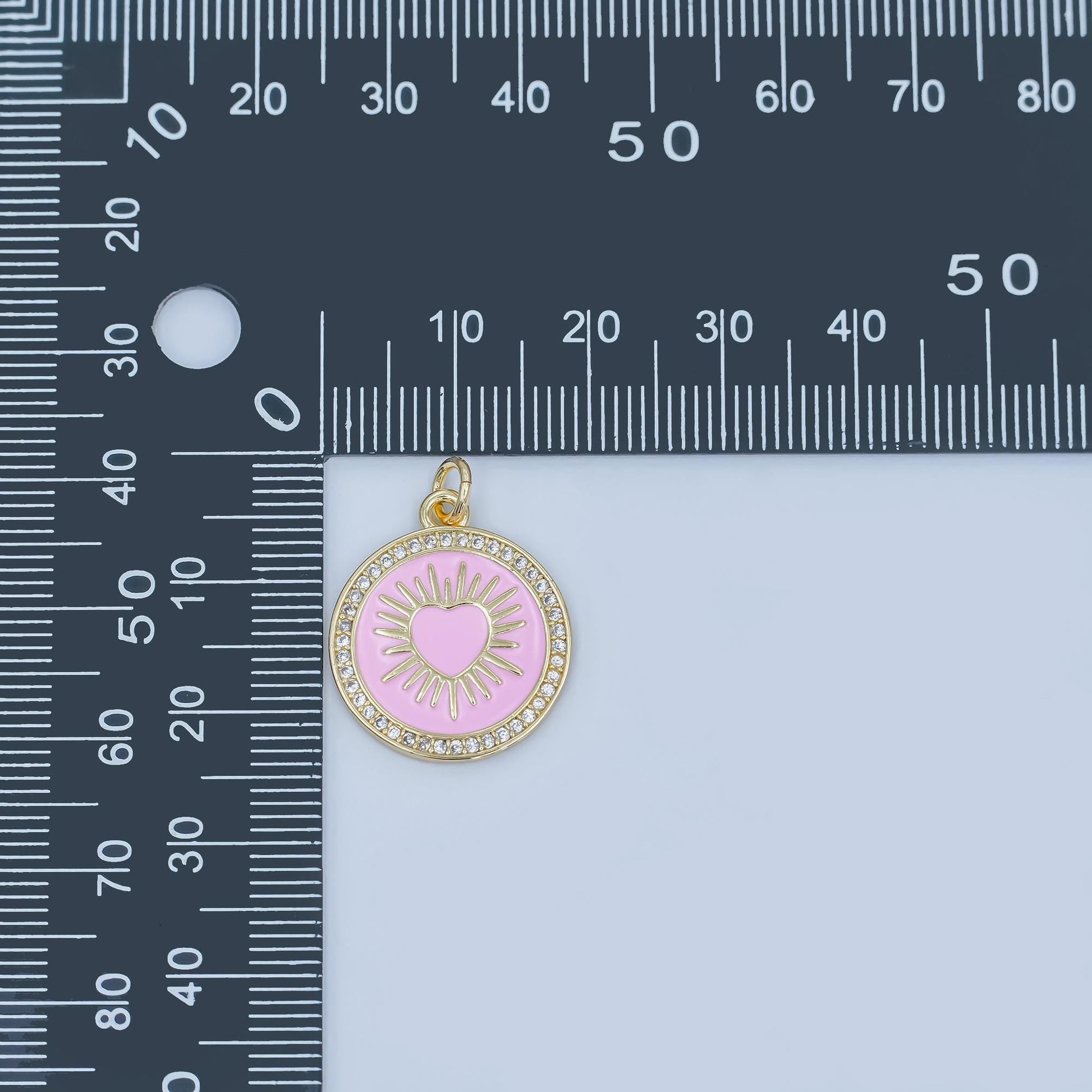 Pink enamel heart charm pendant Ray Heart Coin Charm M185