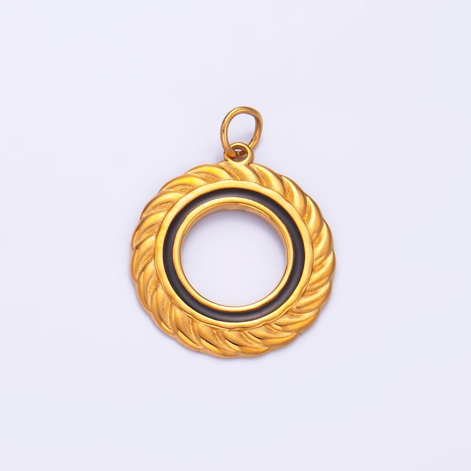 Stainless Steel 15mm Medallion Sun Ray Sunburst Celestial Mini Gold Charm with Enamel | P-736