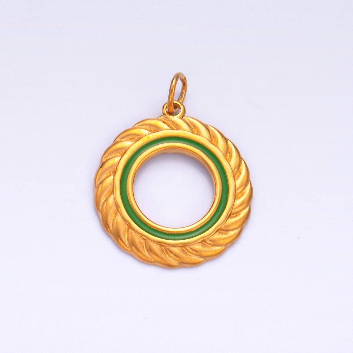 Stainless Steel 15mm Medallion Sun Ray Sunburst Celestial Mini Gold Charm with Enamel | P-736