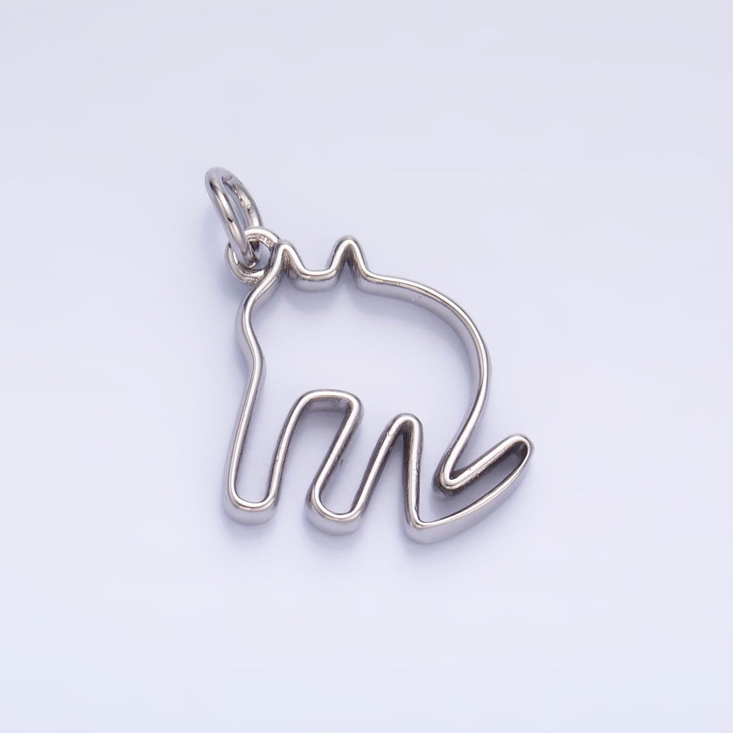 24K Gold Filled Cute Scared Cat Pet Silhouette Outline Charm in Gold & Silver | M-622