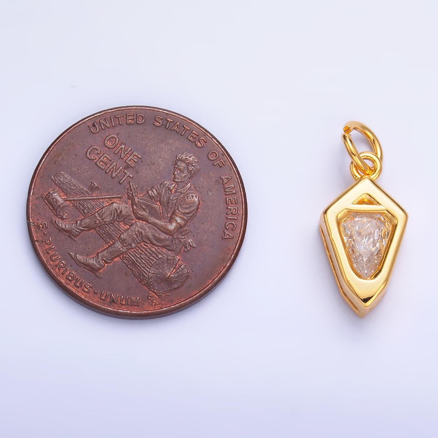 Dainty Pendulum charm gold Spike Jewelry making with clear CZ Stone Jewelry component M-623