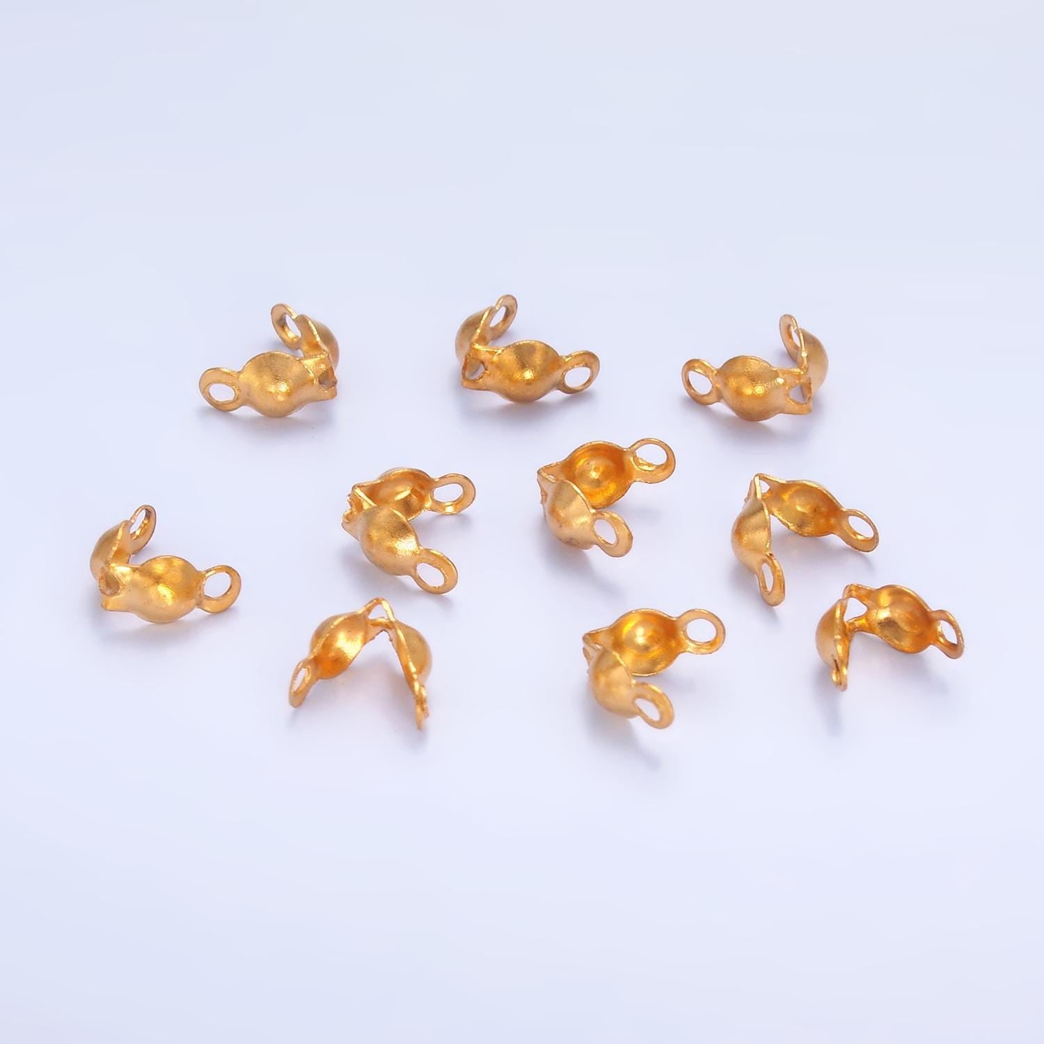 50x gold clamshell end tip beads 3mm 4mm diameter PVD Gold Plate Stainless Steel chain clasps gold clasp for connector crimp beads | Z-1079