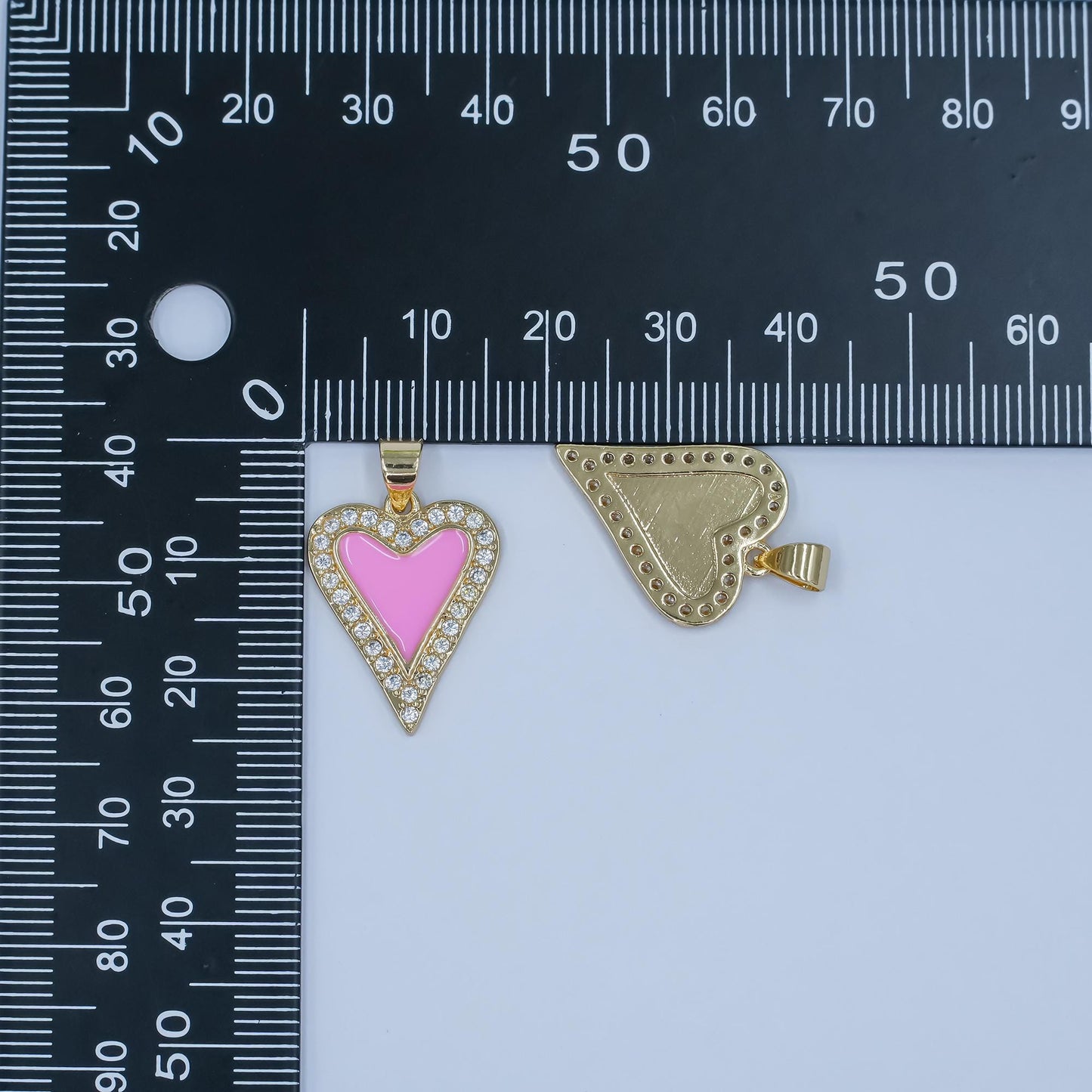 Baby Pink enamel heart charm pendant Cubic Zirconia Heart Charm AA-1480
