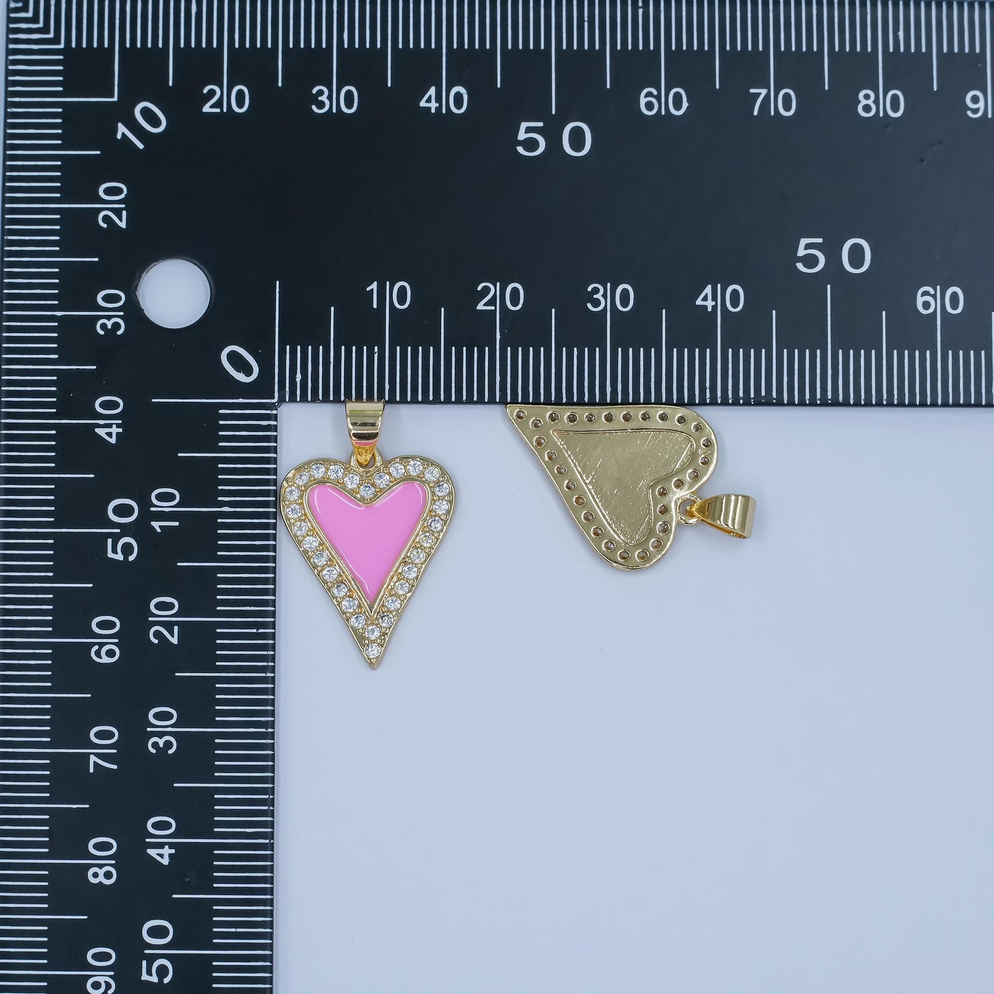 Baby Pink enamel heart charm pendant Cubic Zirconia Heart Charm AA-1480