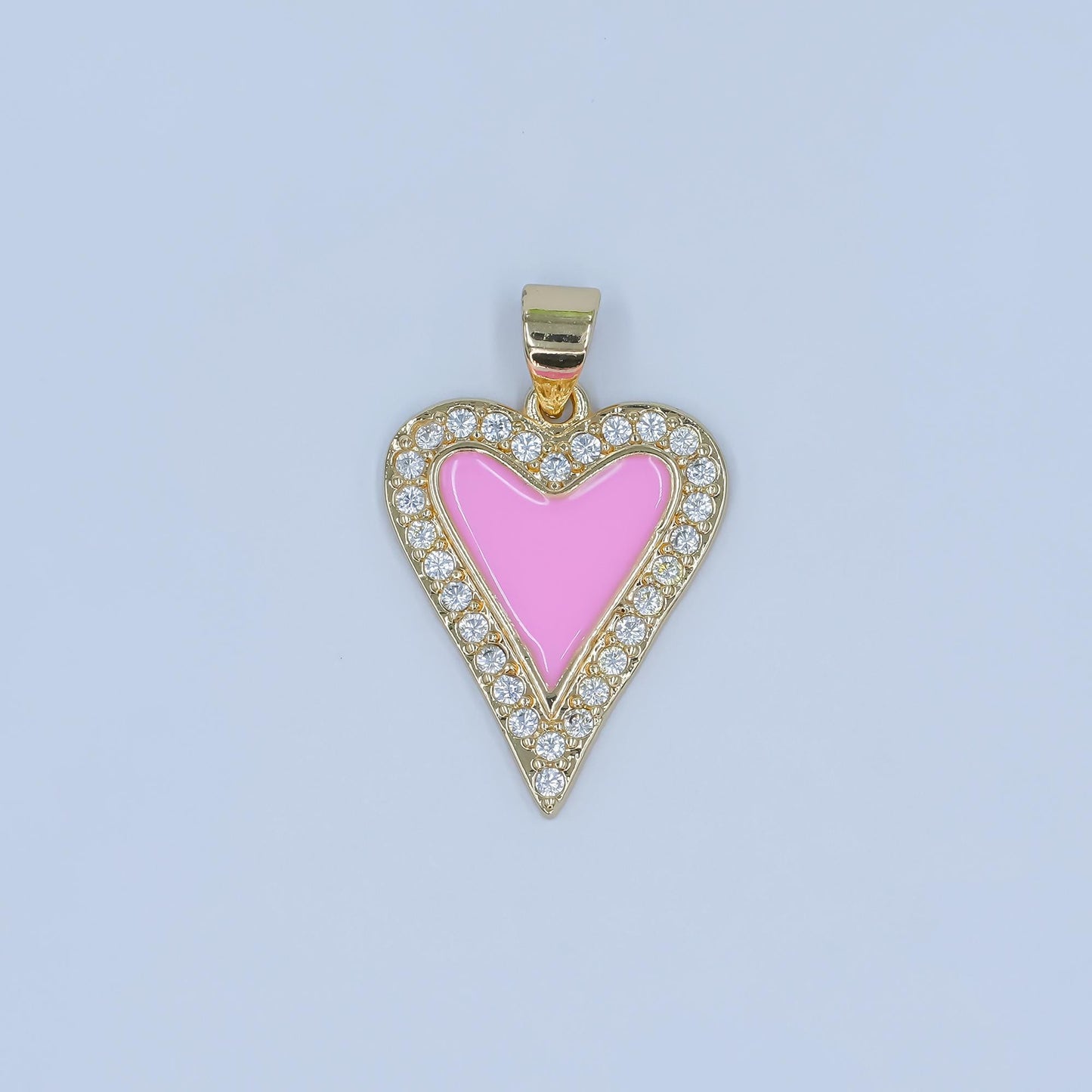 Baby Pink enamel heart charm pendant Cubic Zirconia Heart Charm AA-1480