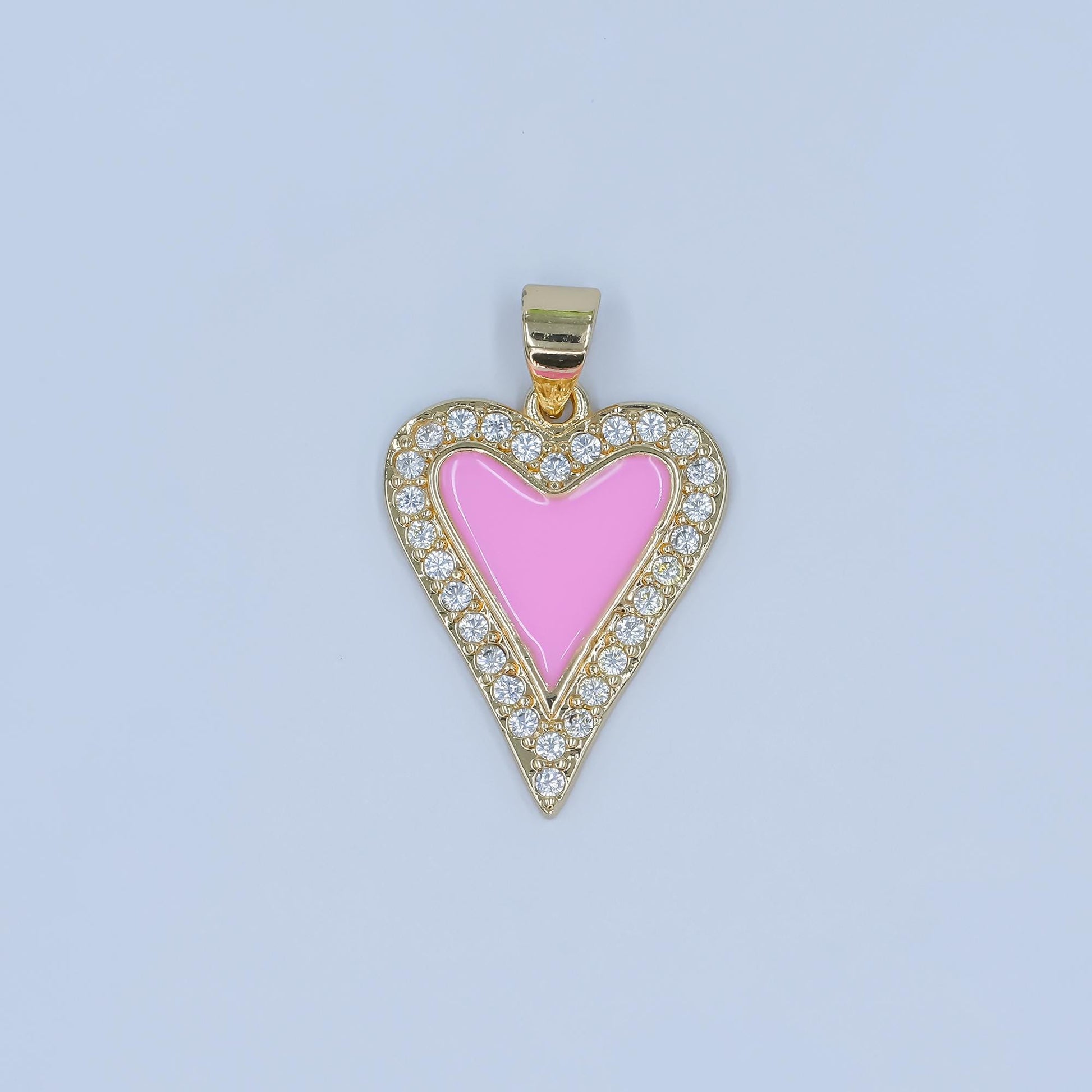 Baby Pink enamel heart charm pendant Cubic Zirconia Heart Charm AA-1480
