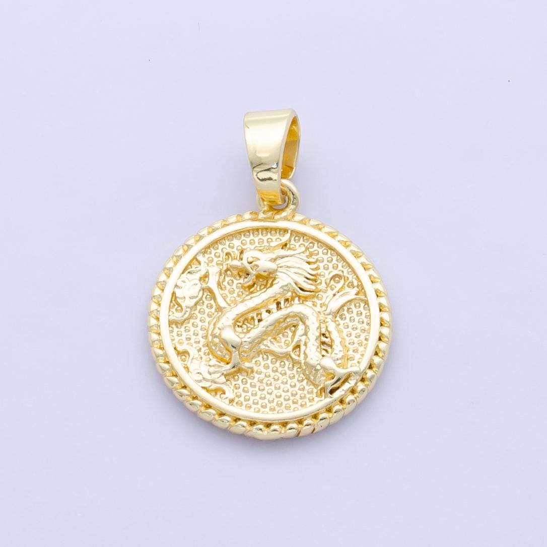 Dainty 24k Gold Filled Chinese Zodiac Charm 12 animal round coin Medallion Pendant for Bracelet Necklace Component Oriental Asian | A1319