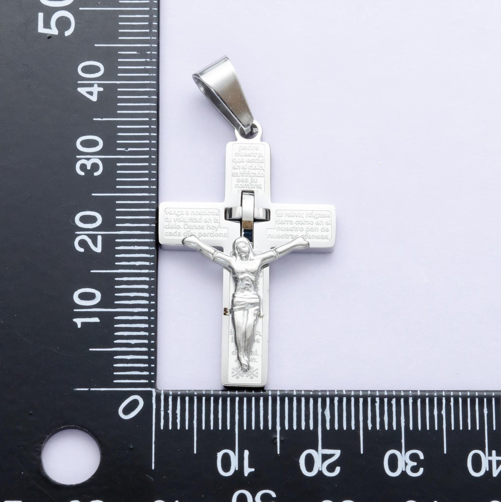 PVD Gold Stainless Steel Crucifix Pendant Lord Prayer in Spanish Jesus on Cross Necklace Religious Jewelry for Men Catholic Christian P1071