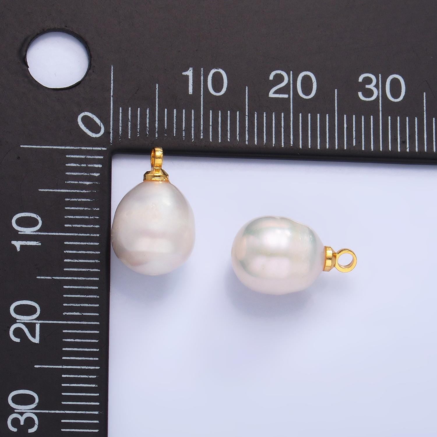 Tiny potato pearl charms white pearl drop pendants dainty charm necklace pendant 9mm pearl drop with bail P1940