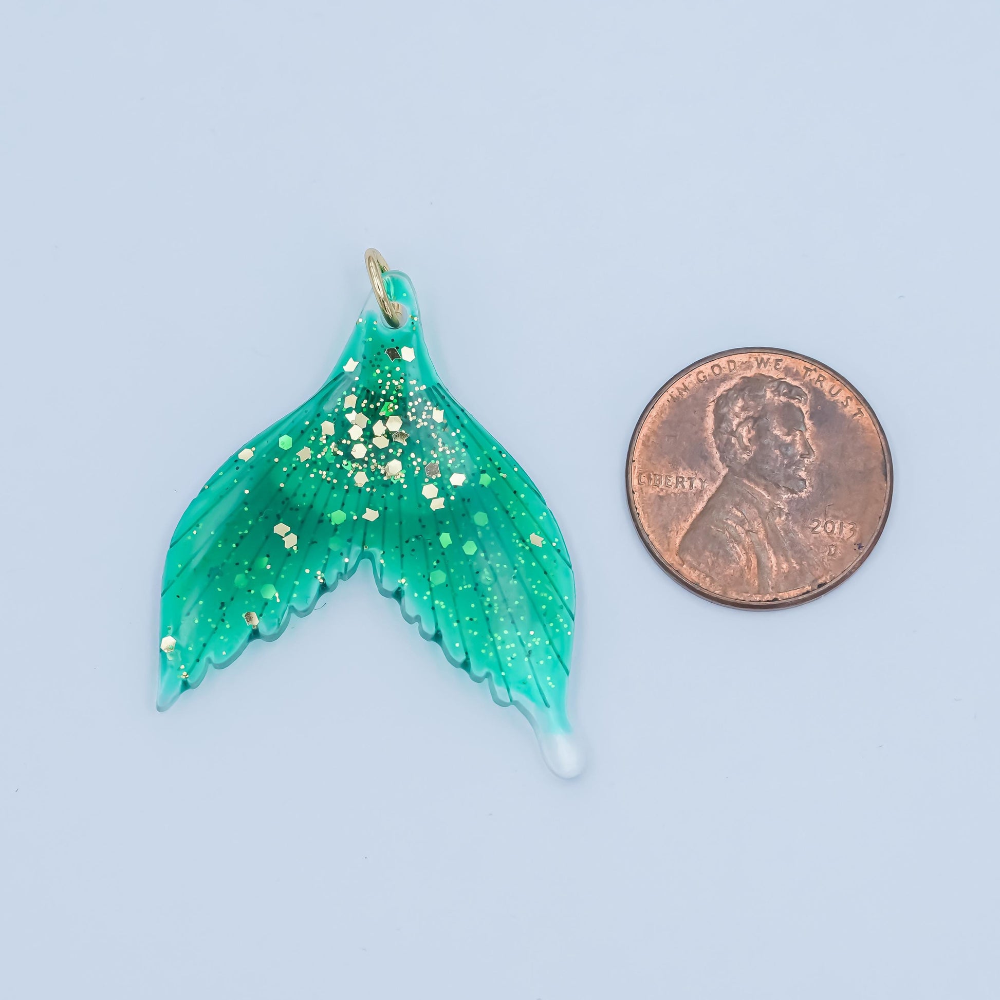 Green Mermaid Tail Resin Charm – Glitter Ocean Theme Pendant for DIY Jewelry, Necklace, or Craft Supplies N-067