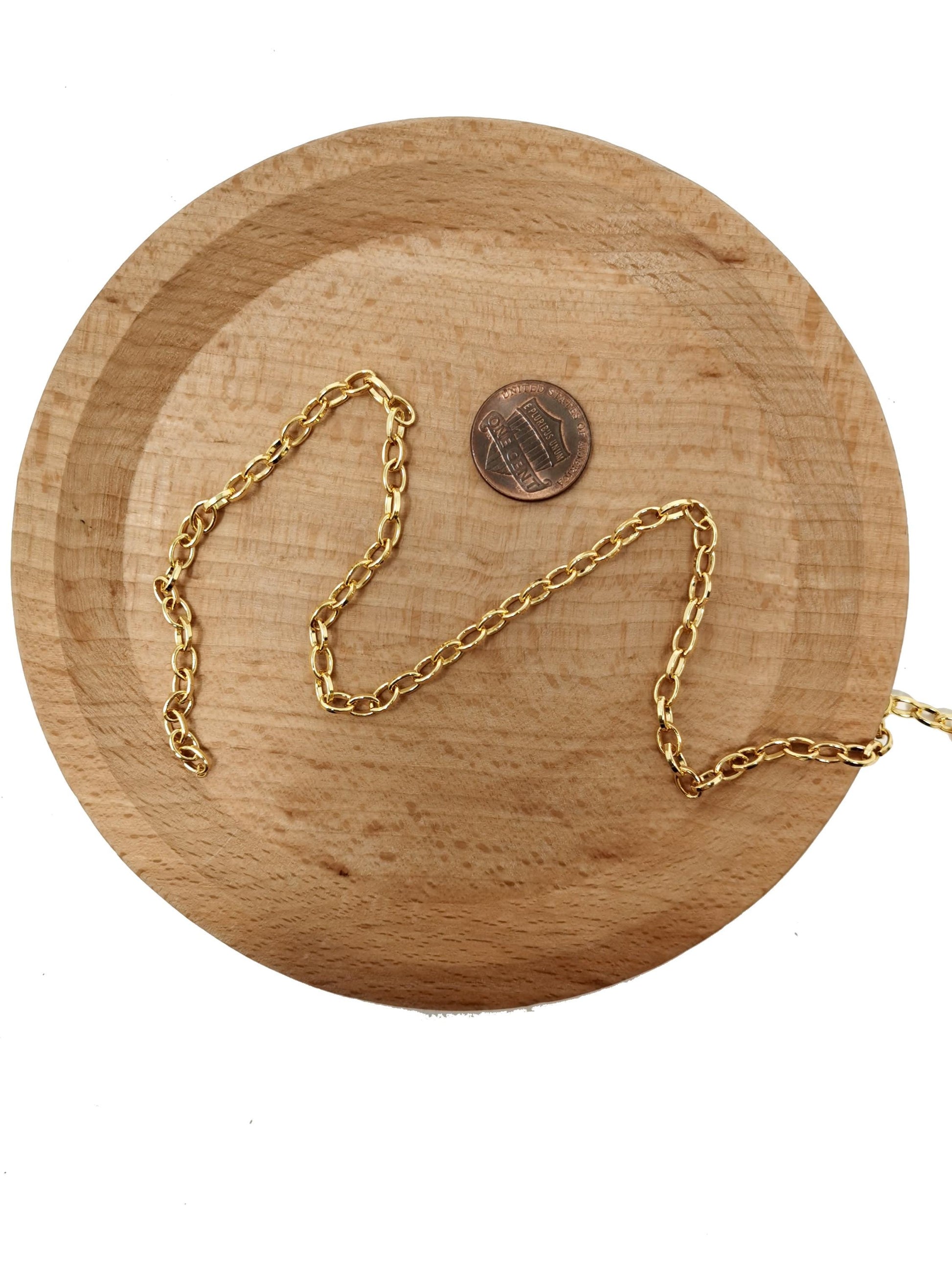 Gold rolo cable chain by yard, oval link chain by foot, wholesale bulk roll chain for jewelry making, width 4.1mm, 62, 196, 201
