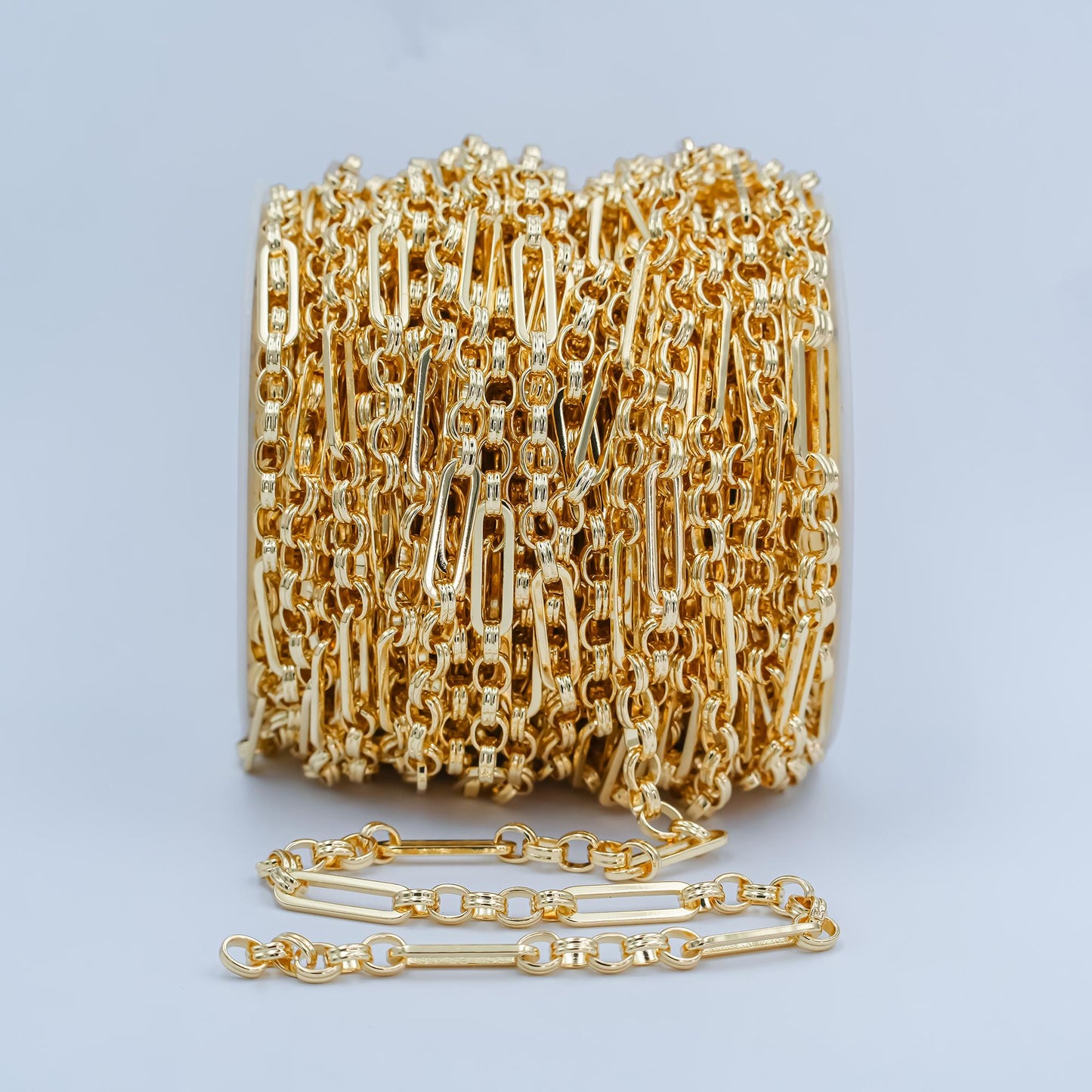 24k gold filled paper clip chain with cable link, approx. 6mm width chain by yard, wholesale bulk roll chain for jewelry making, 656