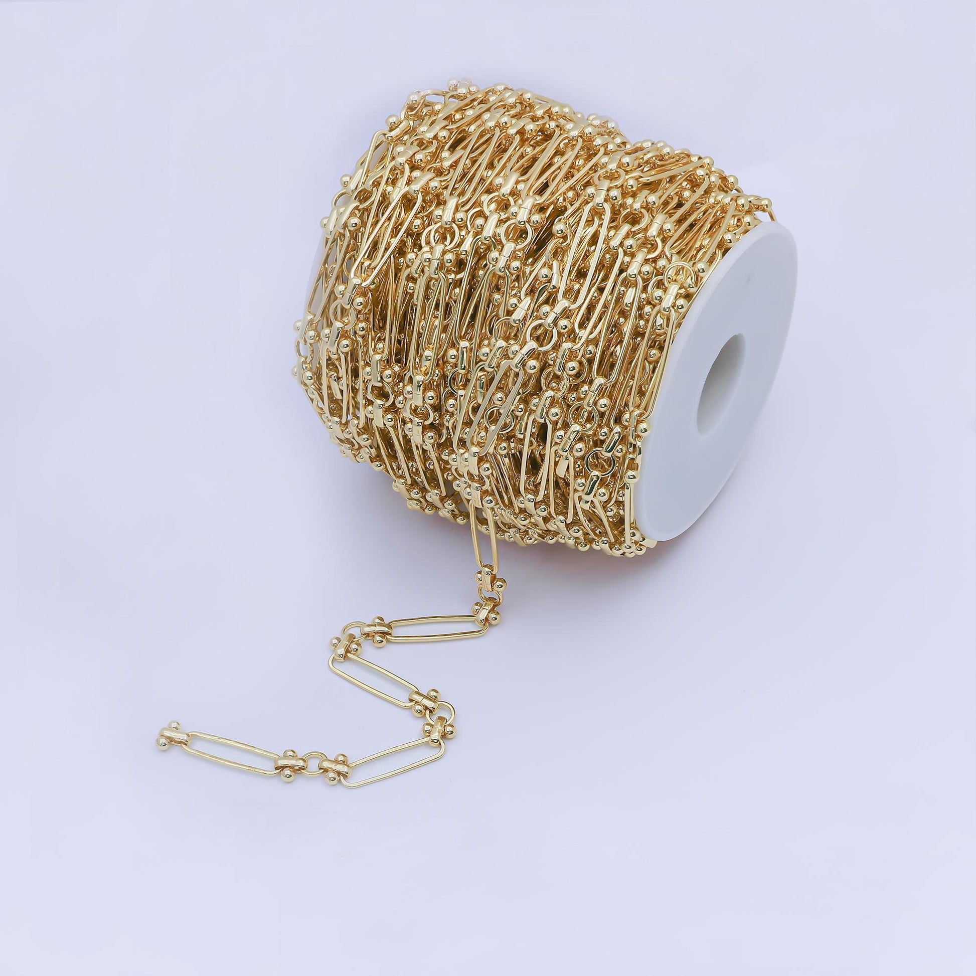 14k gold stadium w/ unique connector chain by yard, double sided chain, wholesale bulk roll for jewelry making roll-488