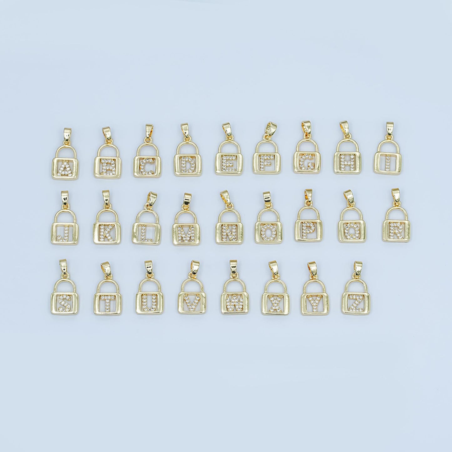 Dainty 24K Gold Filled Micro Pave Initial Letter Padlock Pendant Alphabet Charm for Personalized Jewelry Making Supply | A001 - A013