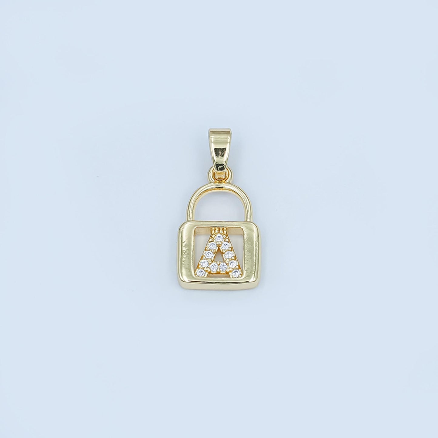 Dainty 24K Gold Filled Micro Pave Initial Letter Padlock Pendant Alphabet Charm for Personalized Jewelry Making Supply | A001 - A013