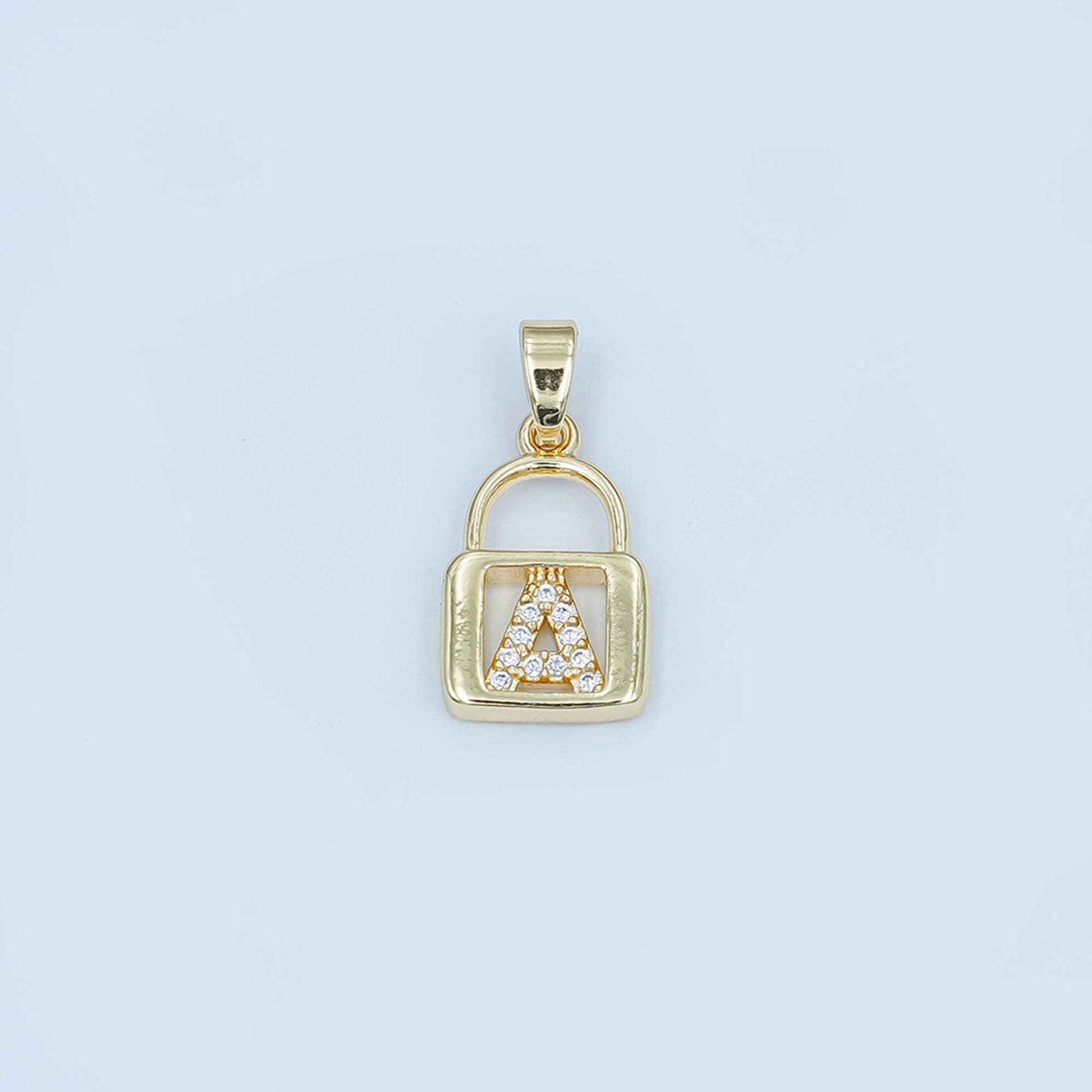 Dainty 24K Gold Filled Micro Pave Initial Letter Padlock Pendant Alphabet Charm for Personalized Jewelry Making Supply | A001 - A013