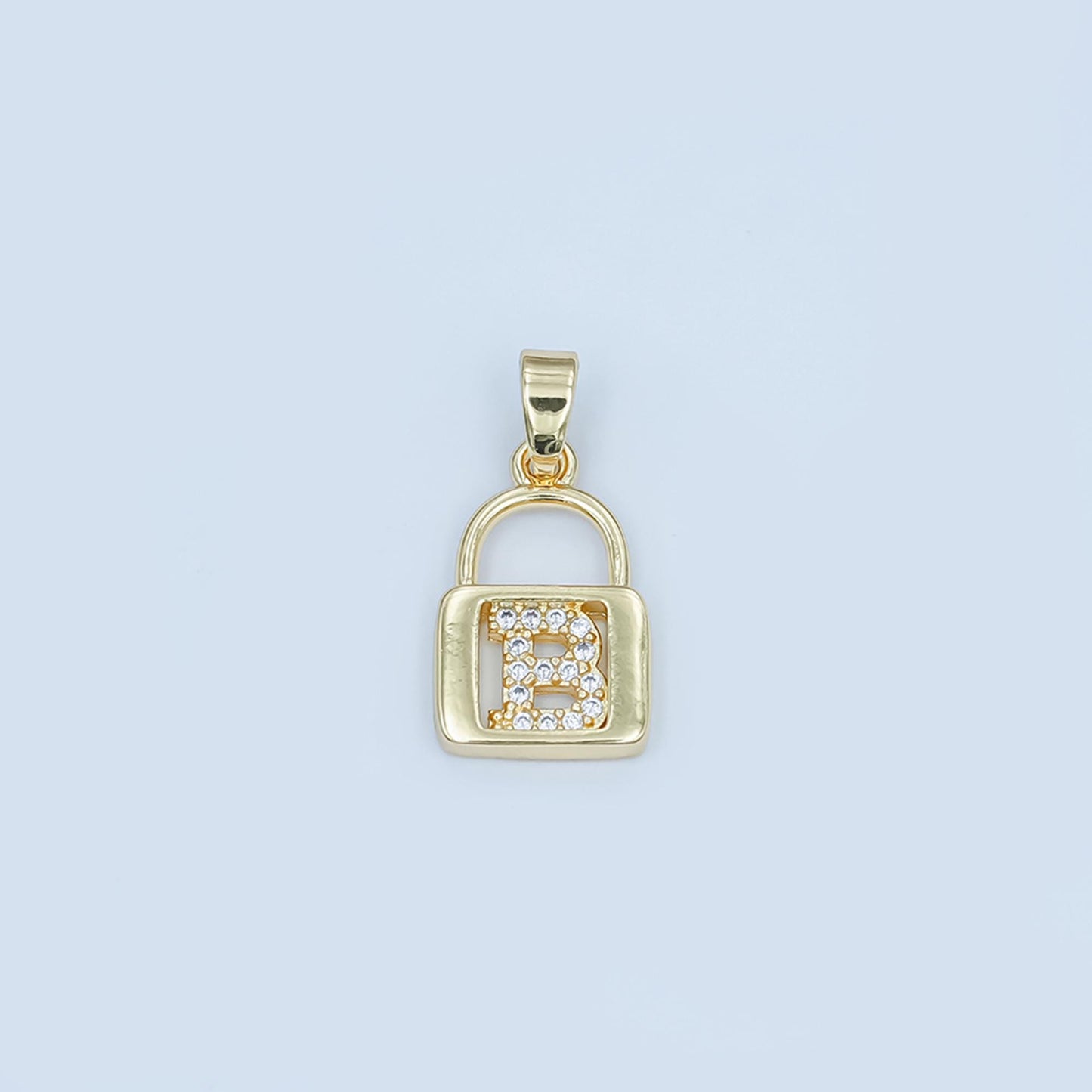 Dainty 24K Gold Filled Micro Pave Initial Letter Padlock Pendant Alphabet Charm for Personalized Jewelry Making Supply | A001 - A013